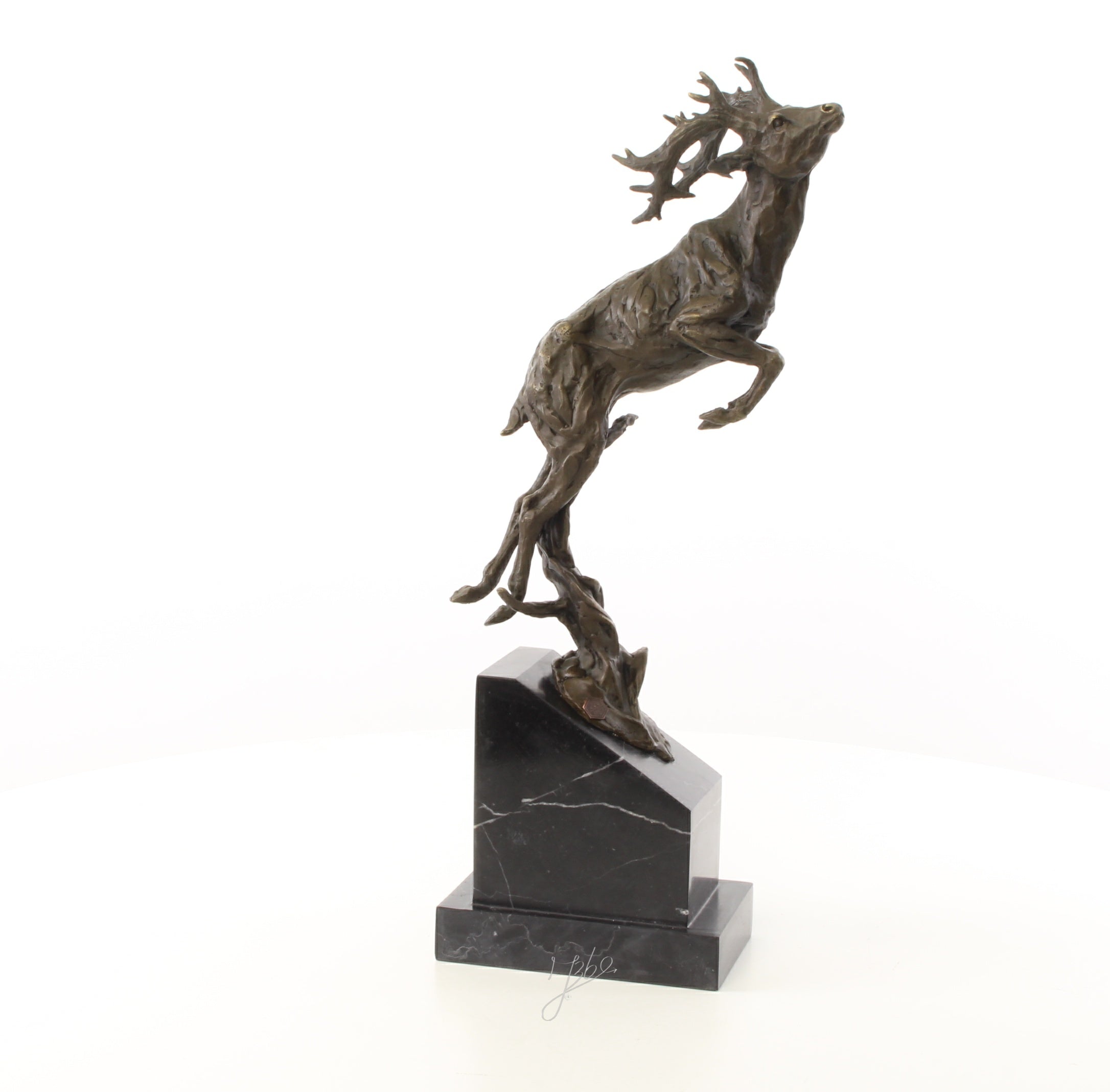 Skulptur Springhirsch in bronze auf Sockel 50 cm