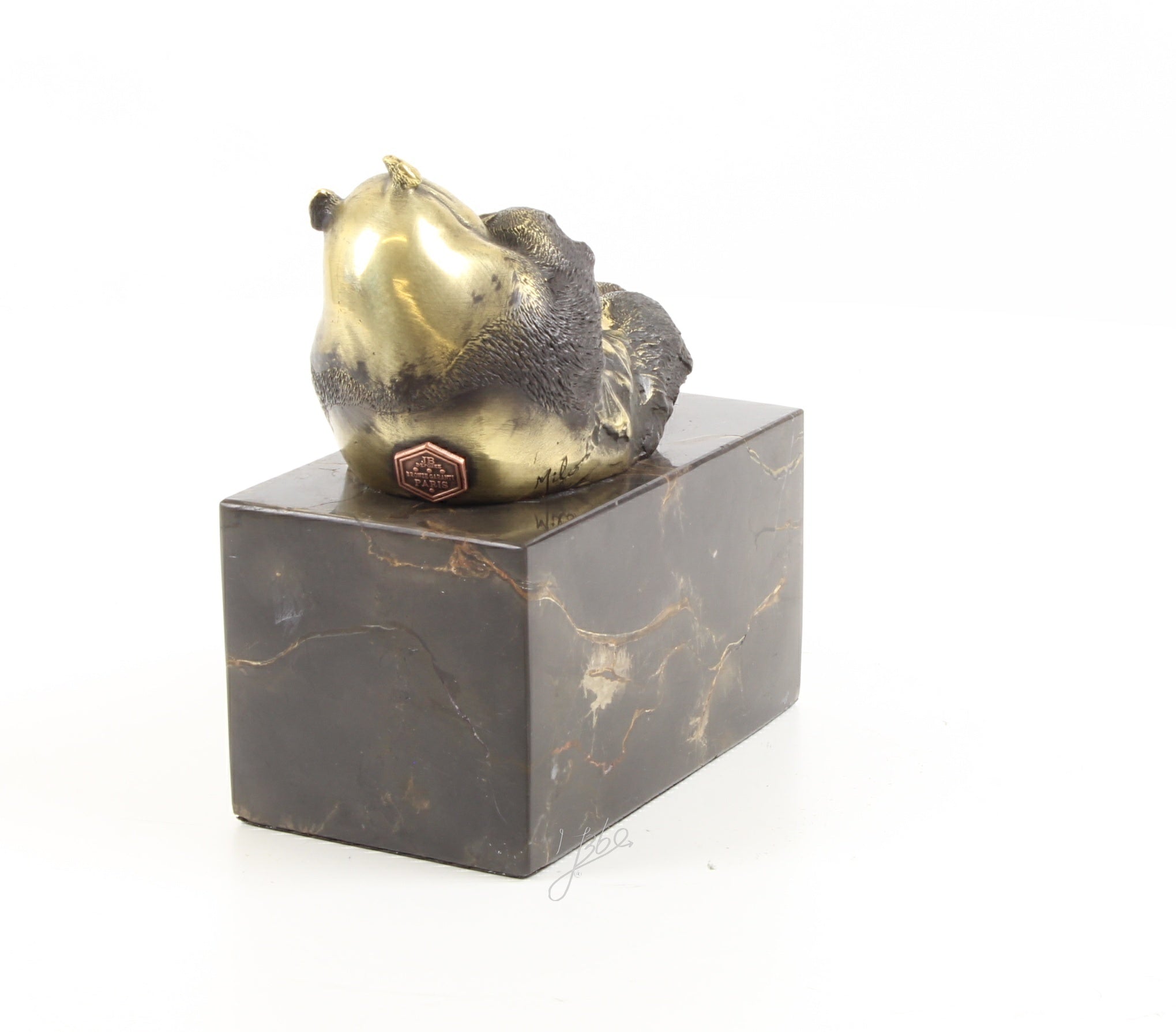 Skulptur Panda Nori Bronze Dekofigur auf Marmorsockel