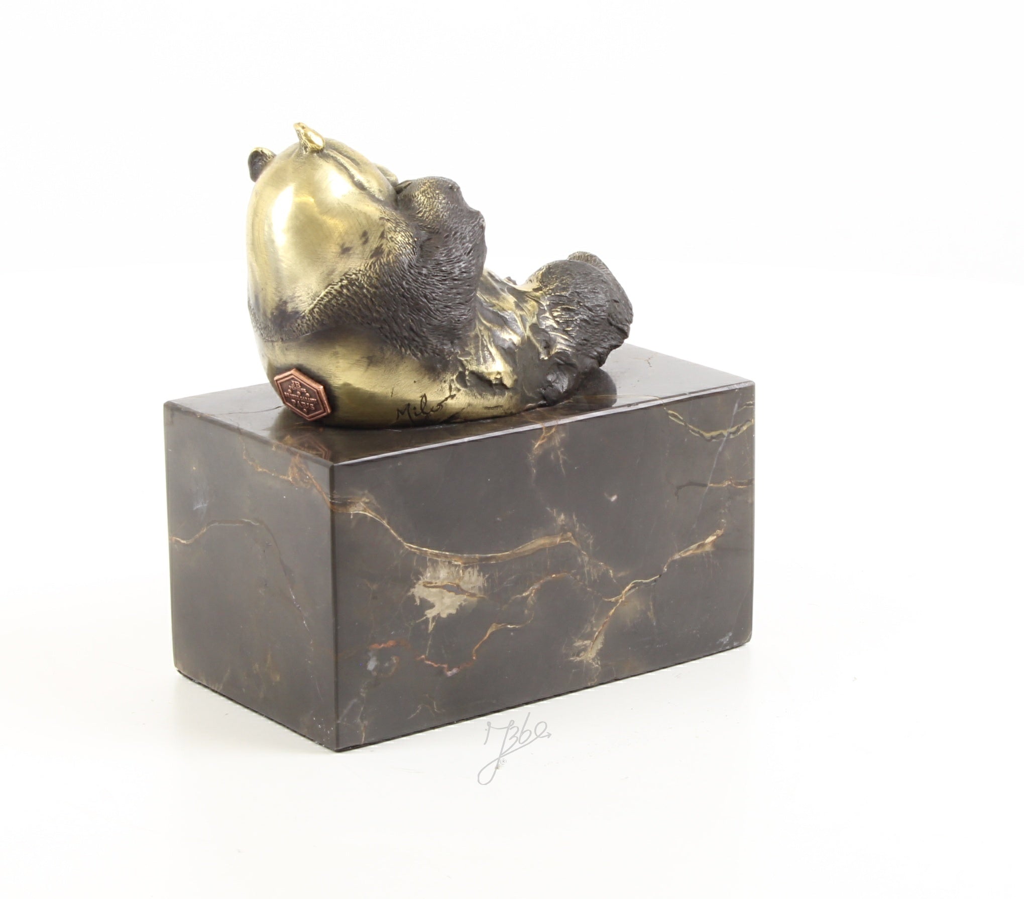 Skulptur Panda Nori Bronze Dekofigur auf Marmorsockel