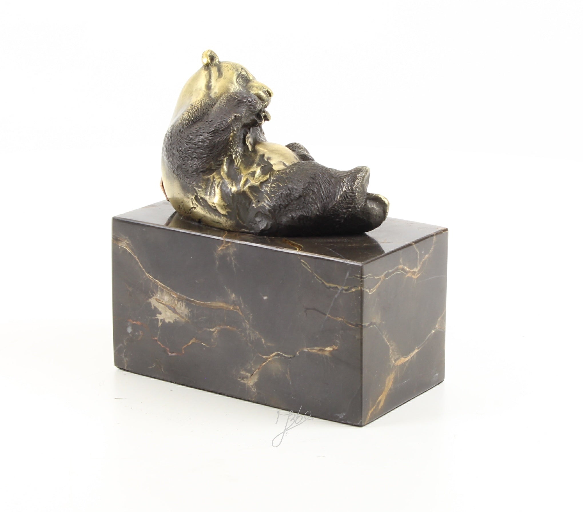 Skulptur Panda Nori Bronze Dekofigur auf Marmorsockel