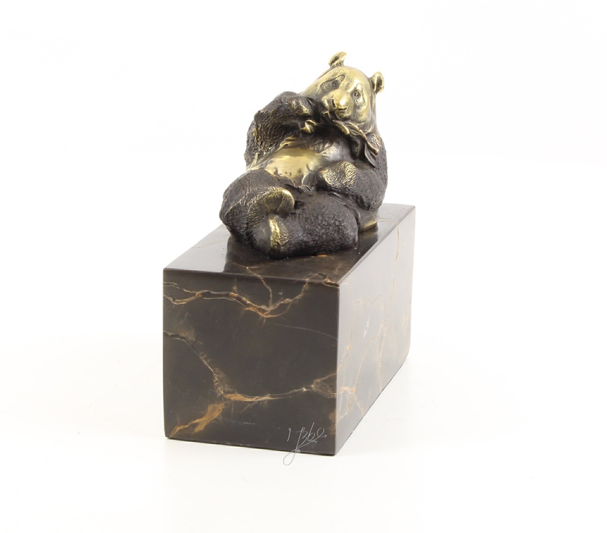 Skulptur Panda Nori Bronze Dekofigur auf Marmorsockel