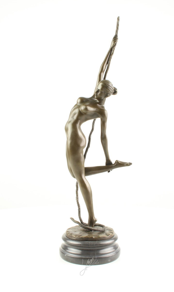 Bronze Skulptur Seiltänzerin auf Seil 46,6 cm