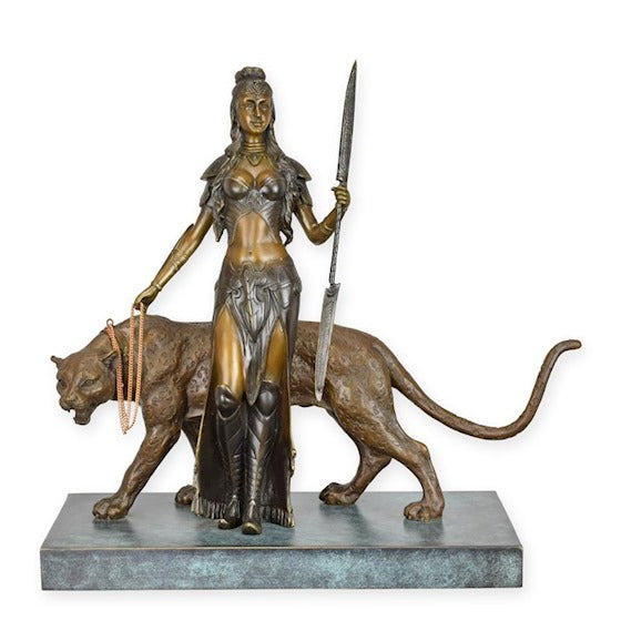Amazonia Bronze Skulptur Amazone mit Panther 38cm
