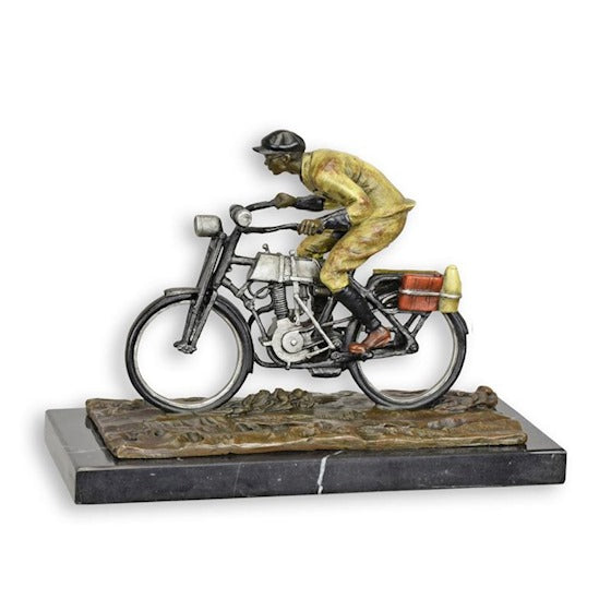 MotoBronze Skulptur Motorradfahrer auf Marmorplatte 24cm