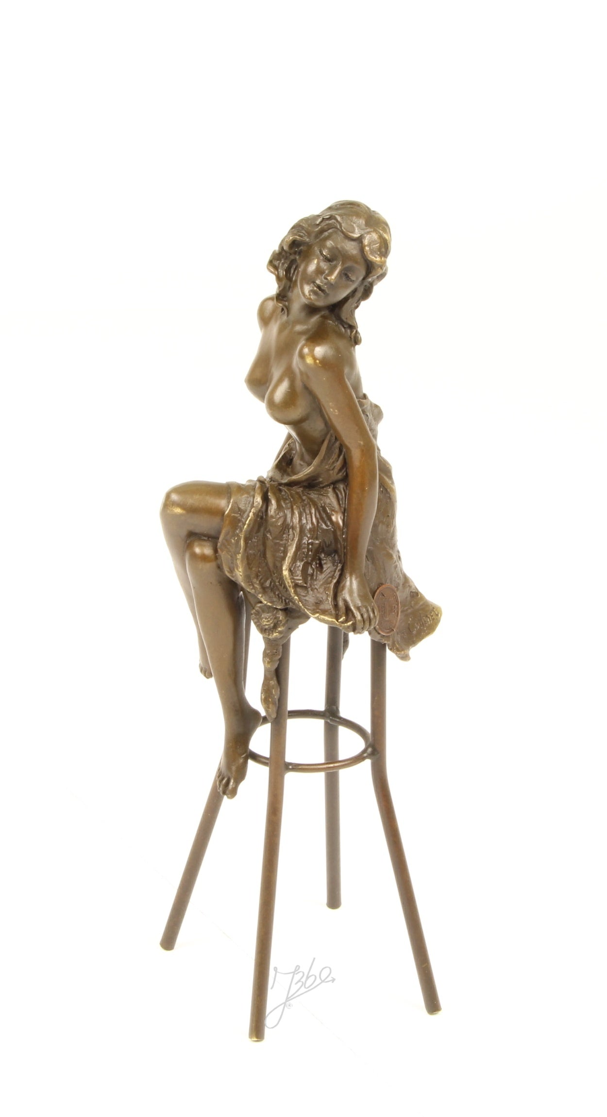 Bronze Skulptur Lounge Lady auf Barhocker 25cm