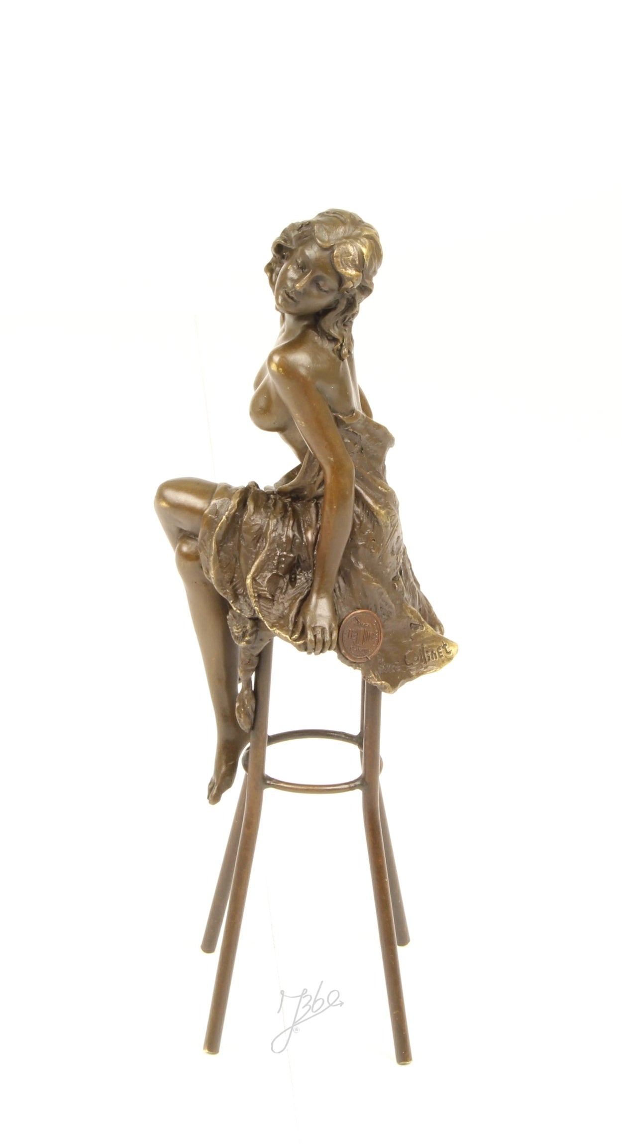 Bronze Skulptur Lounge Lady auf Barhocker 25cm