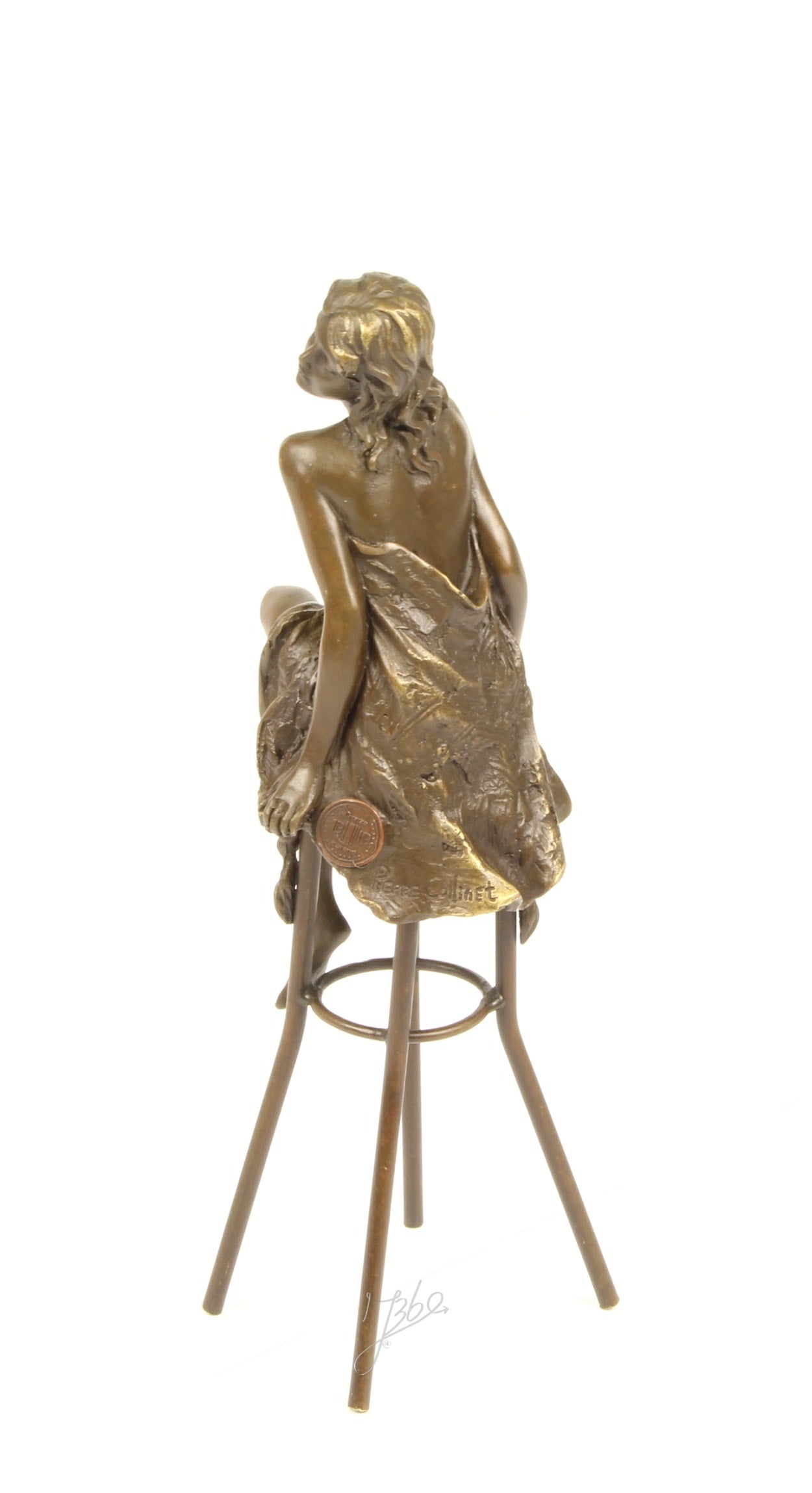 Bronze Skulptur Lounge Lady auf Barhocker 25cm