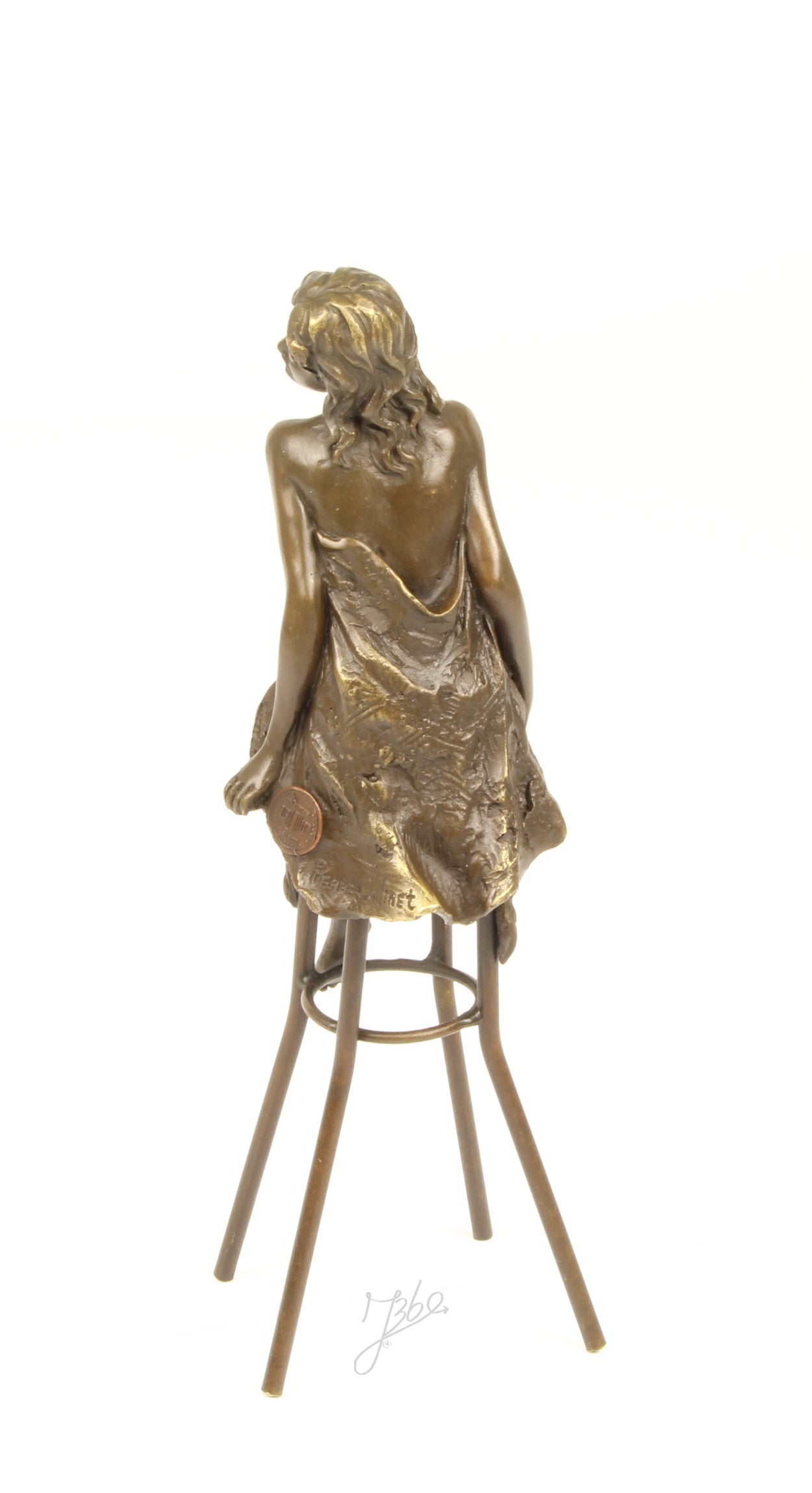 Bronze Skulptur Lounge Lady auf Barhocker 25cm