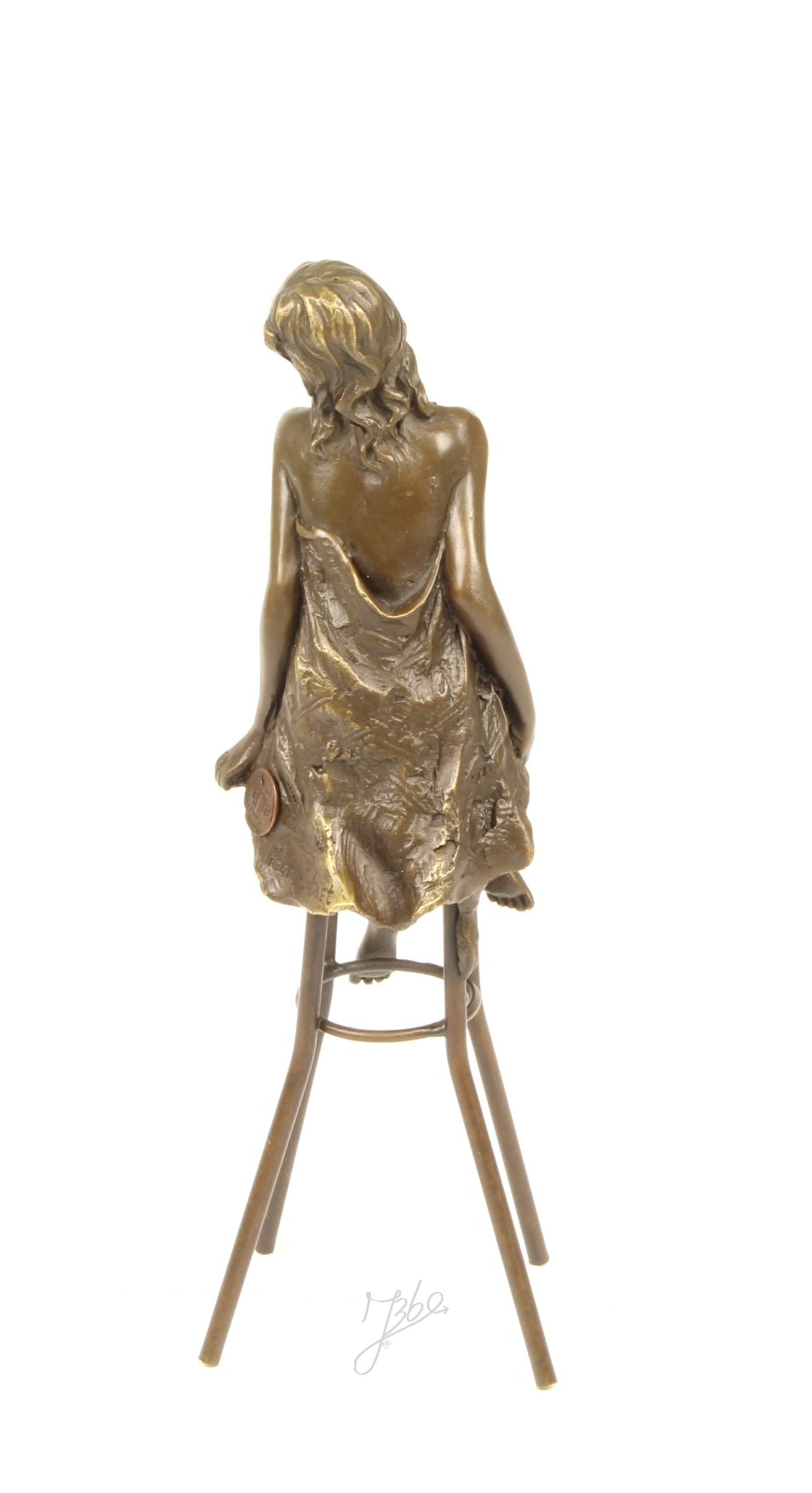 Bronze Skulptur Lounge Lady auf Barhocker 25cm