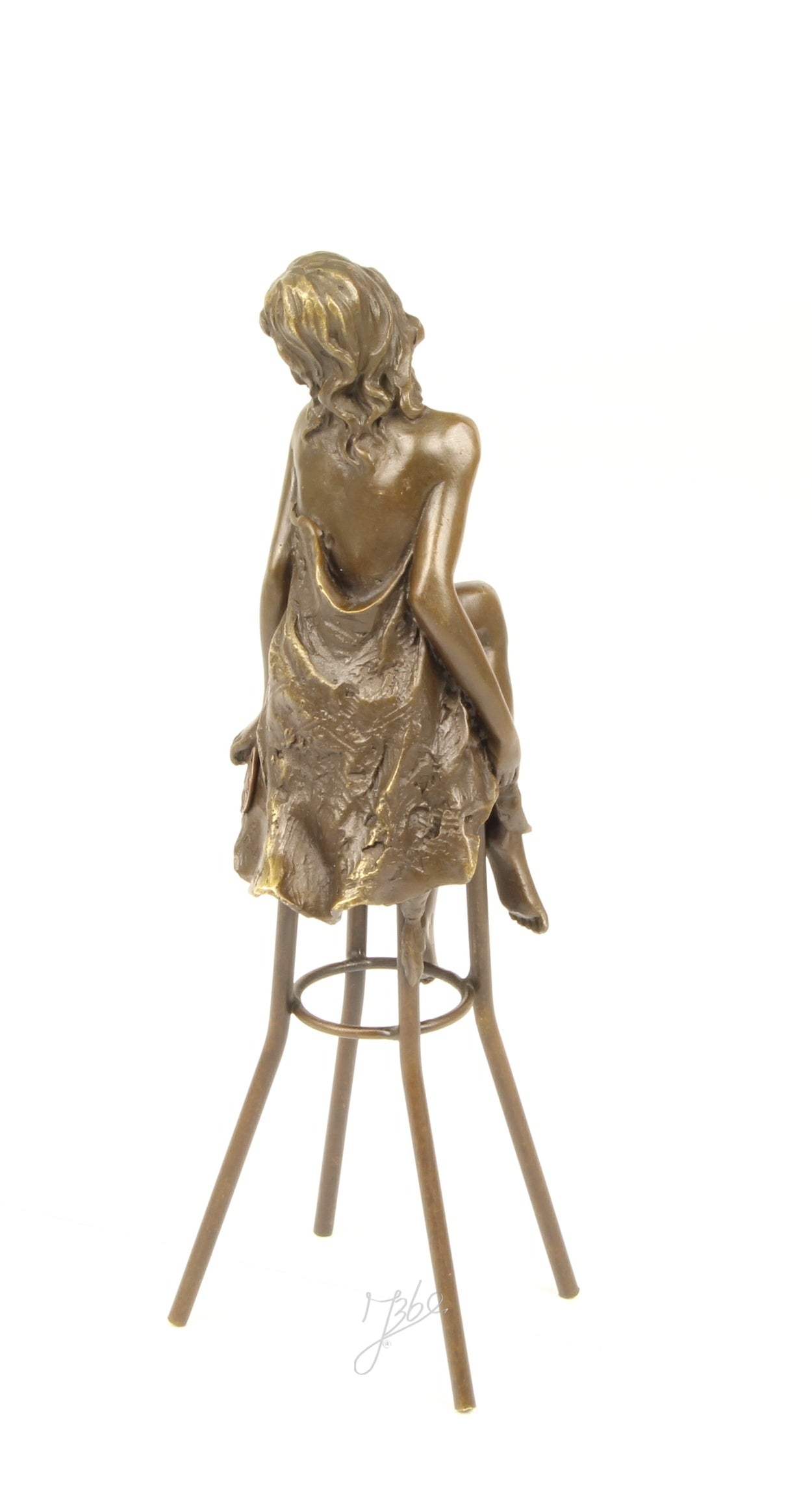 Bronze Skulptur Lounge Lady auf Barhocker 25cm