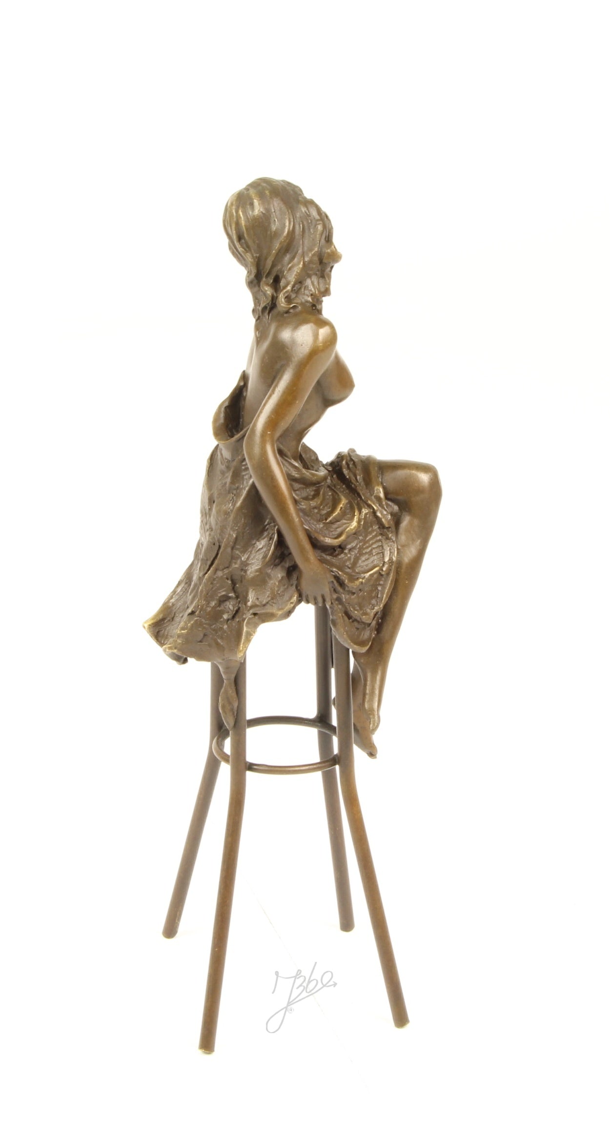 Bronze Skulptur Lounge Lady auf Barhocker 25cm