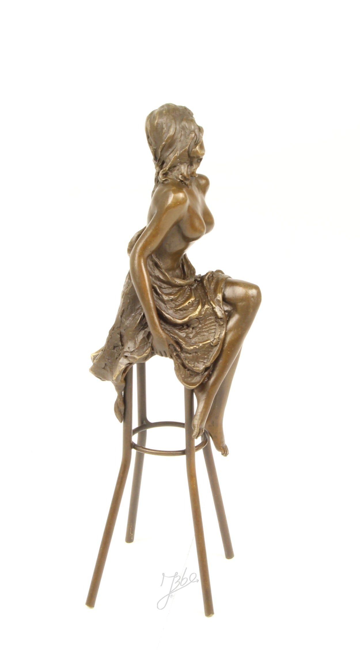 Bronze Skulptur Lounge Lady auf Barhocker 25cm