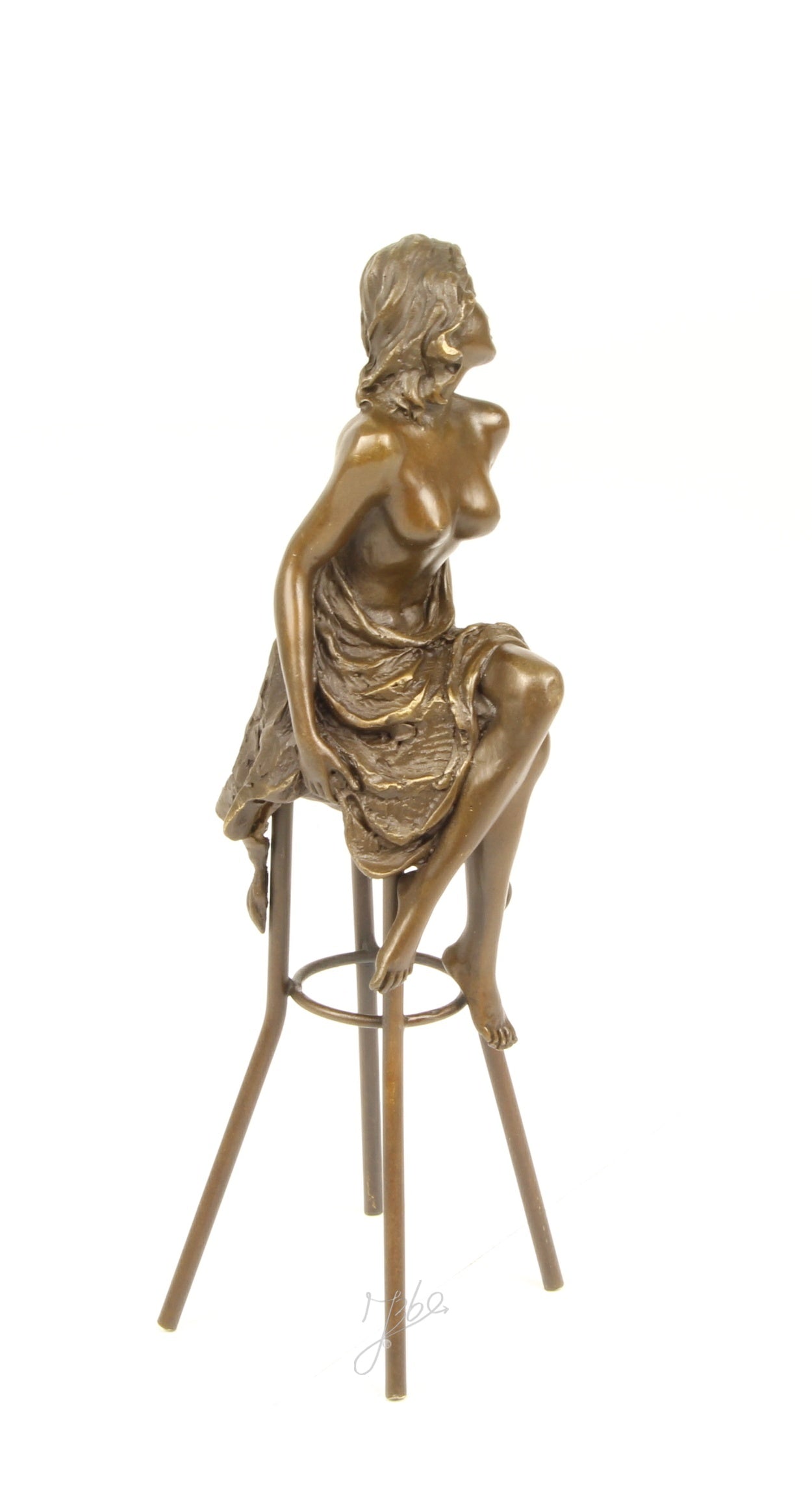 Bronze Skulptur Lounge Lady auf Barhocker 25cm