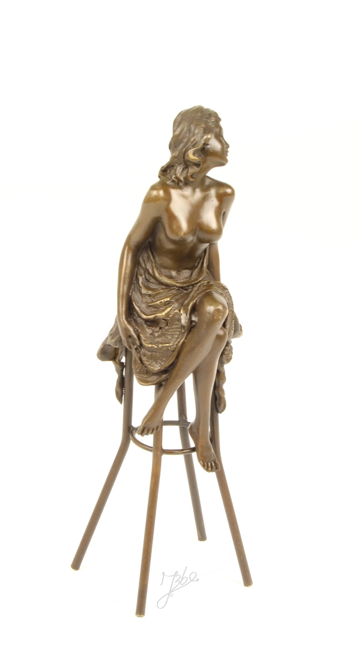 Bronze Skulptur Lounge Lady auf Barhocker 25cm