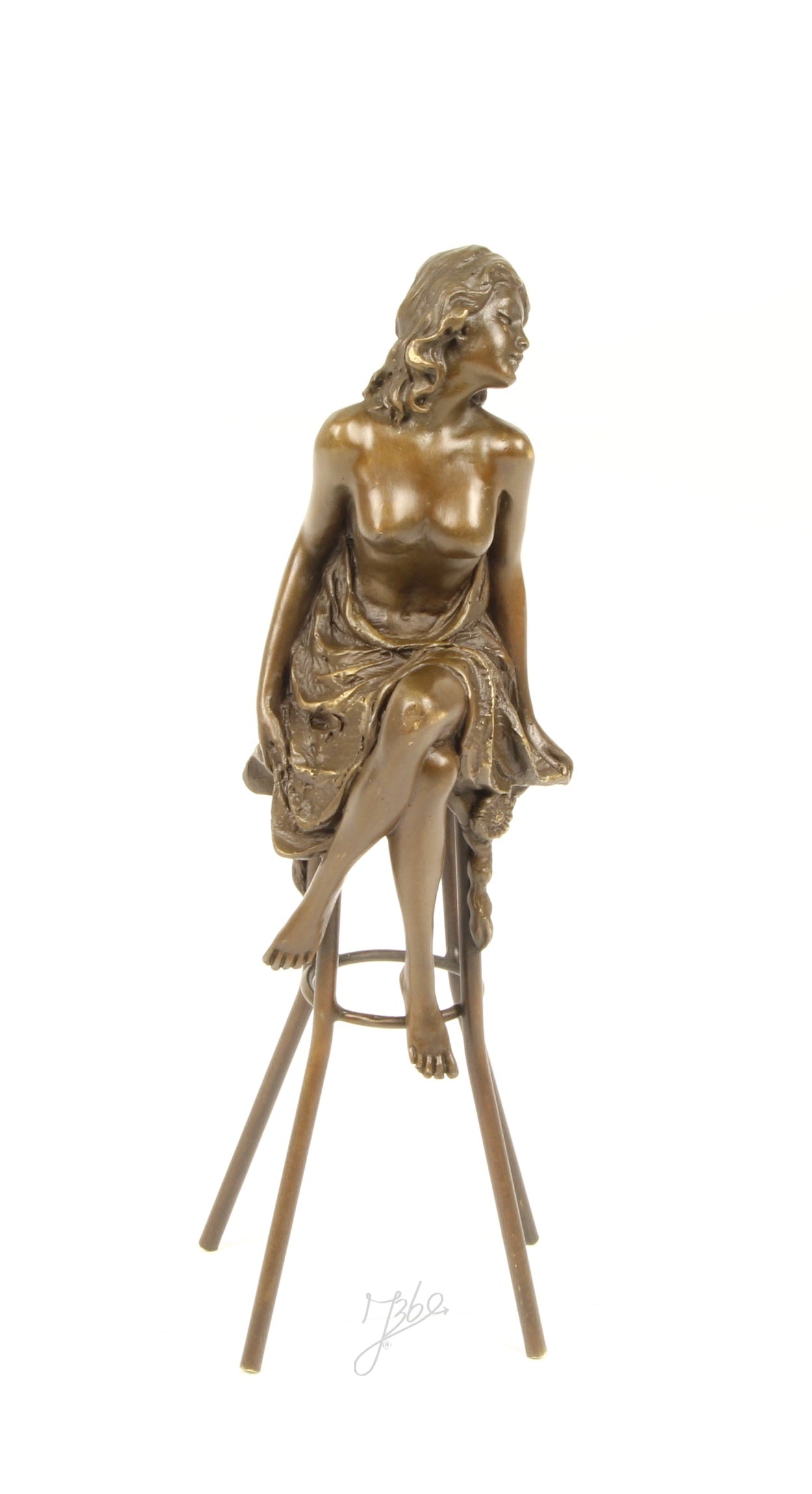 Bronze Skulptur Lounge Lady auf Barhocker 25cm