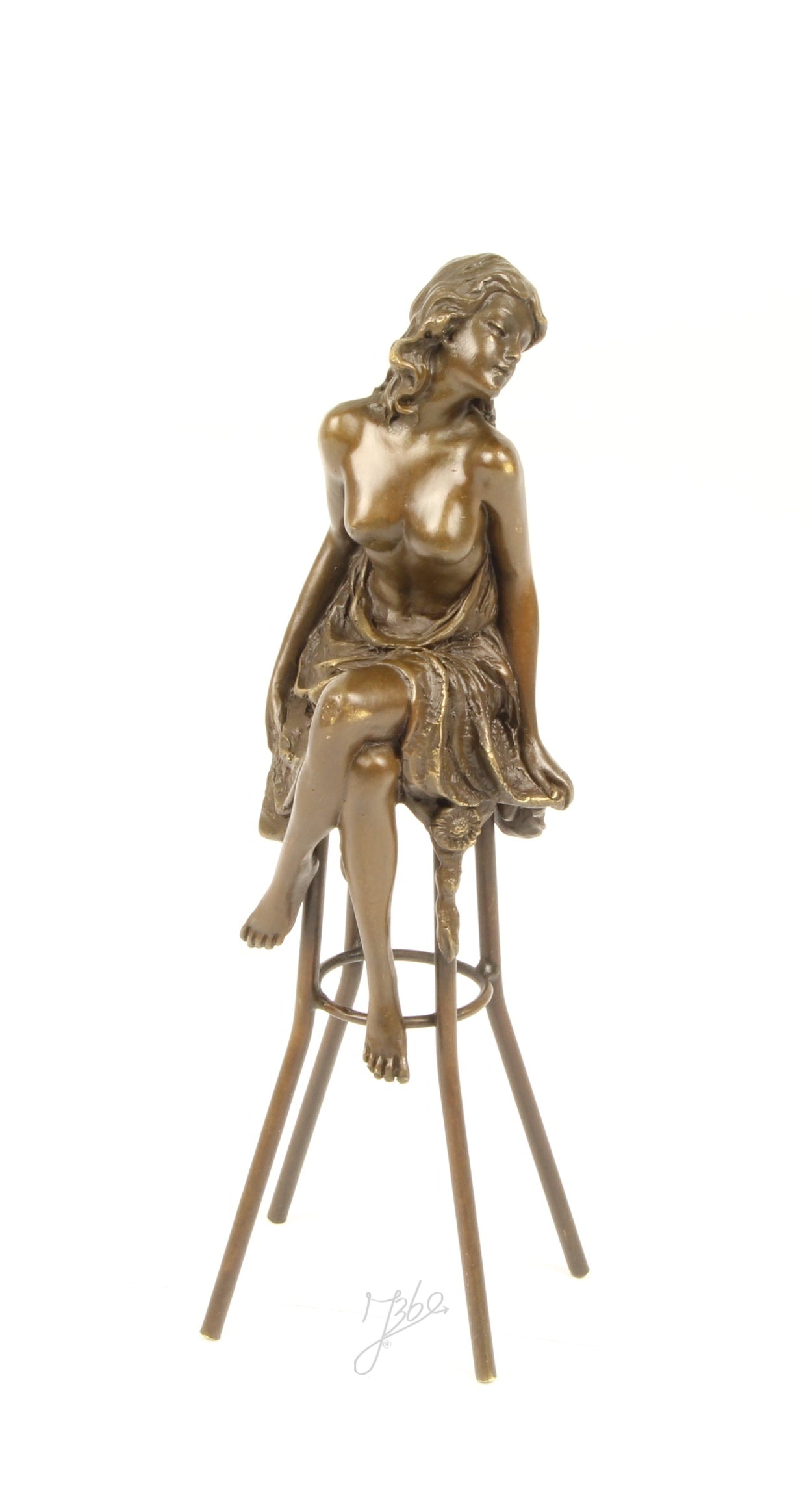 Bronze Skulptur Lounge Lady auf Barhocker 25cm