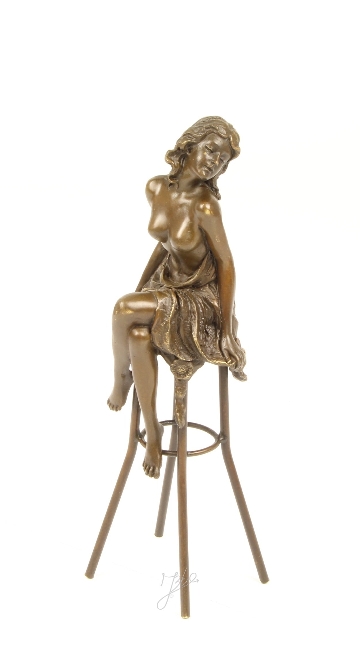 Bronze Skulptur Lounge Lady auf Barhocker 25cm