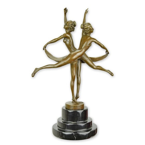 Dekofigur Danza Gemella Bronze Art Deco mit Marmorsockel