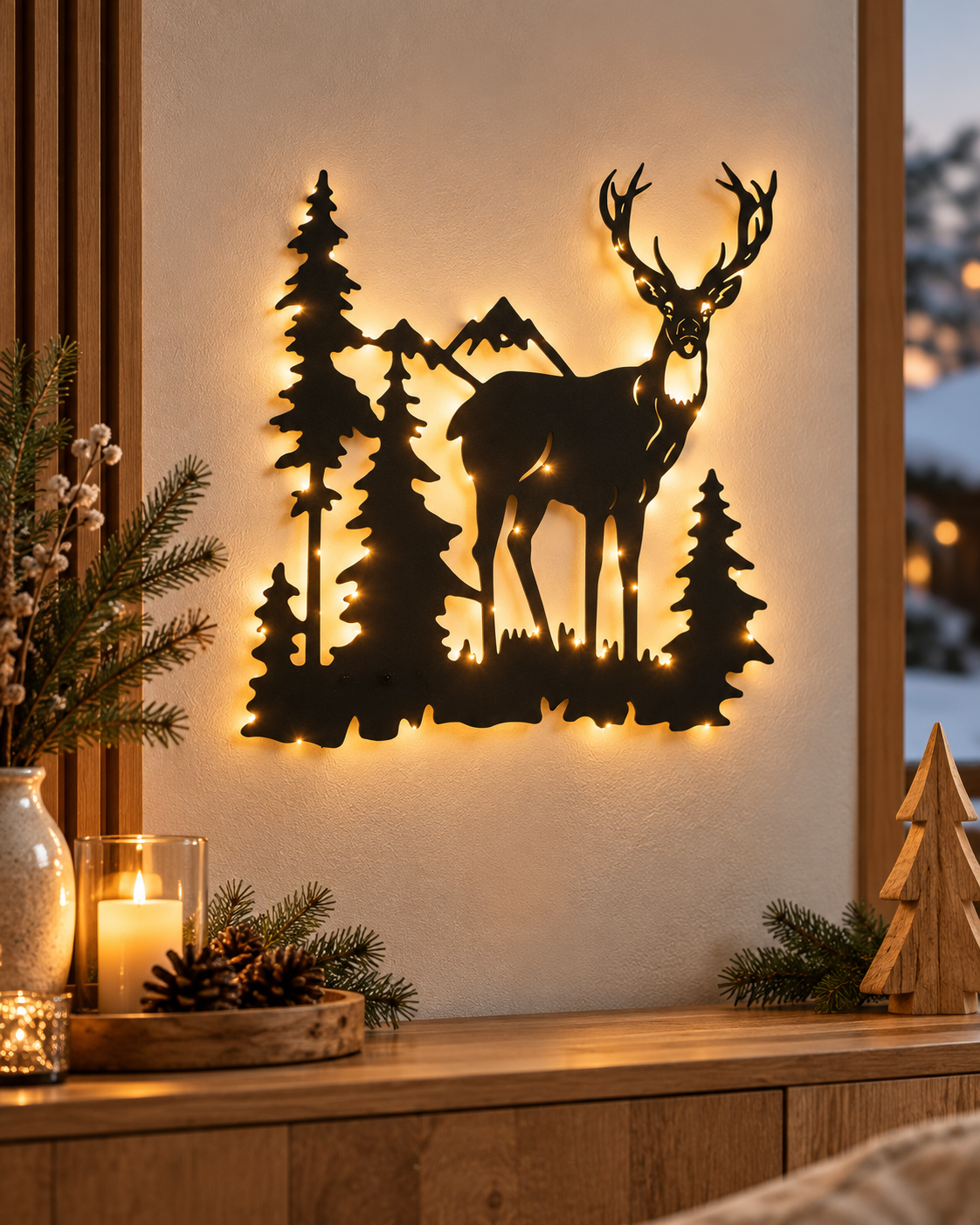 LED Wanddeko Cervus Hirsch Schwarz mit Beleuchtung 49,4 cm