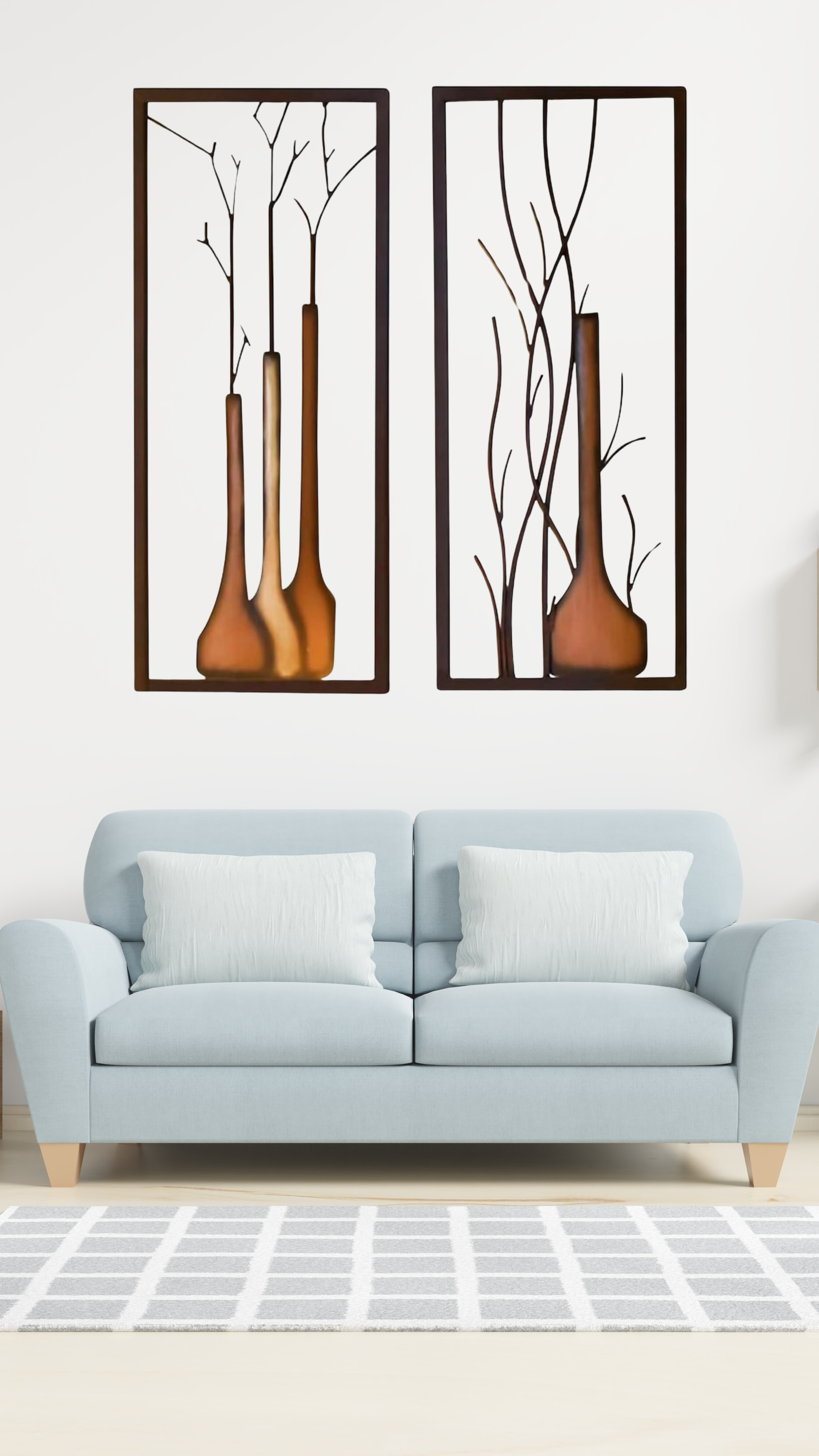 Wandafbeeldingen vaas decoratie metalen afbeelding 2-delige set 80 cm zwartbruin