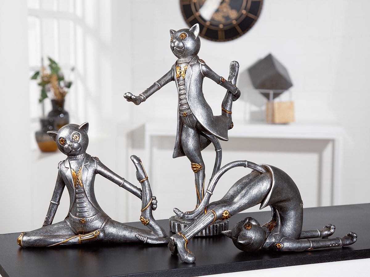 3tlg Poly Steampunk Skulptur Yoga Katzen - Eine Fusion von Kunst und Spiritualität