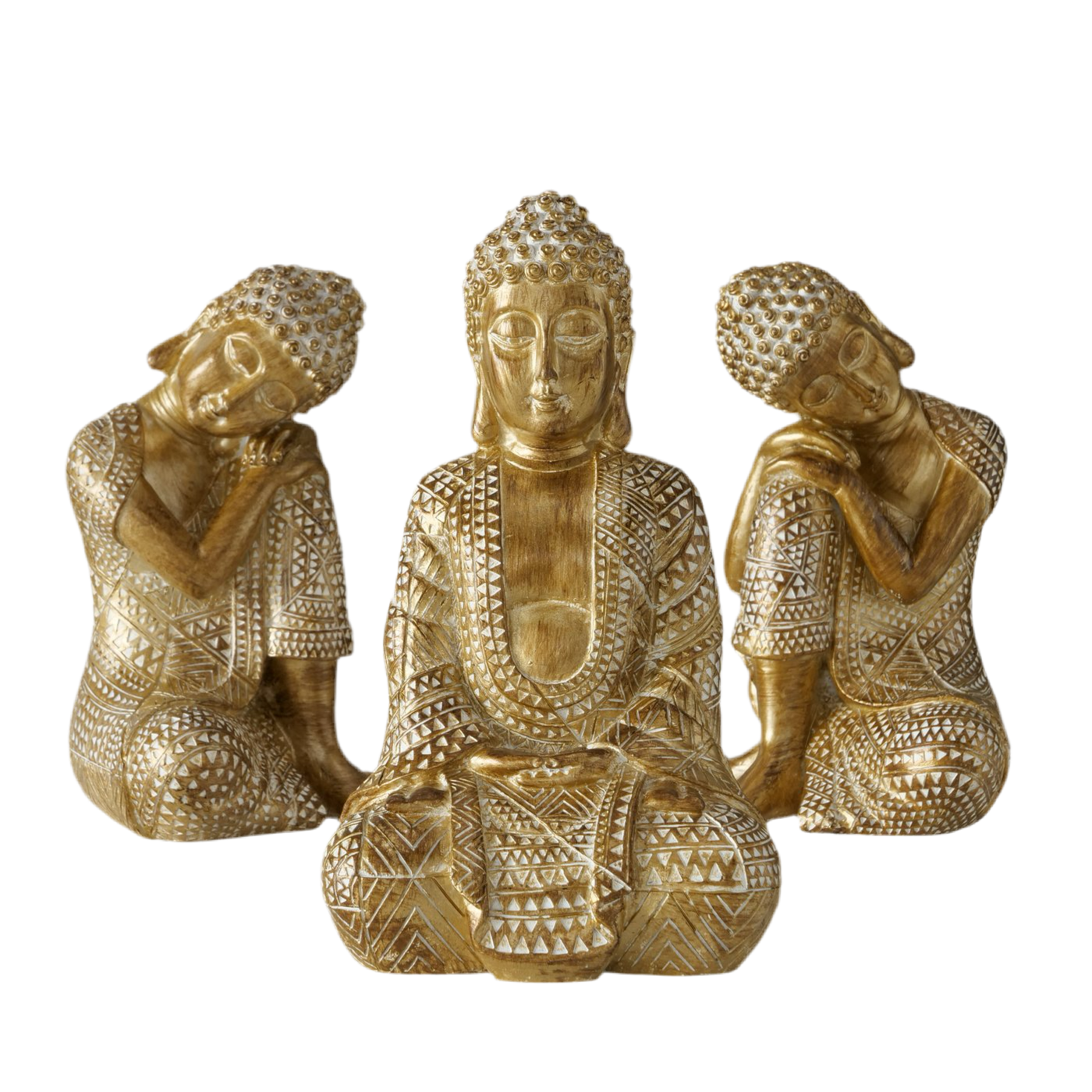 3er Set Buddha Figuren Shanti in Gold 18 cm