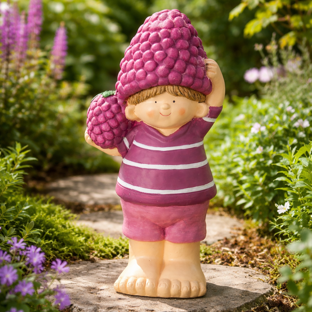 Rubino Beerenjunge Figur lila Gartendeko aus Keramik 42cm