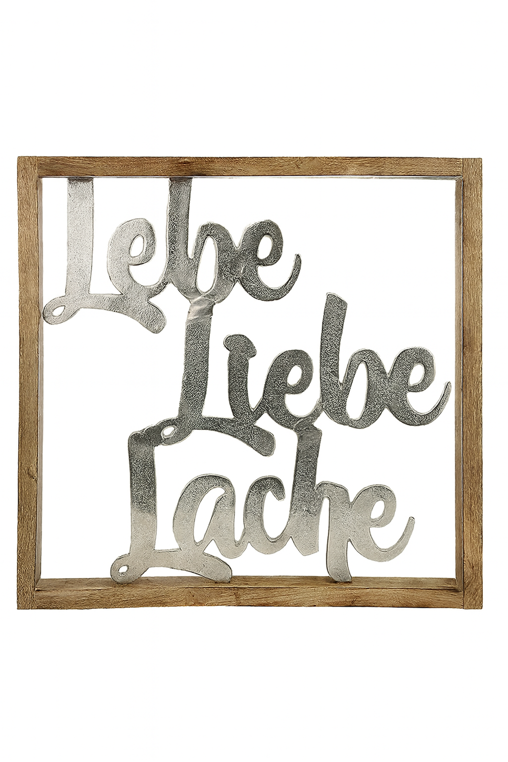 Wandobjekt Seraphina Lebe Liebe Lache quadratisch Mangoholz silberfarben
