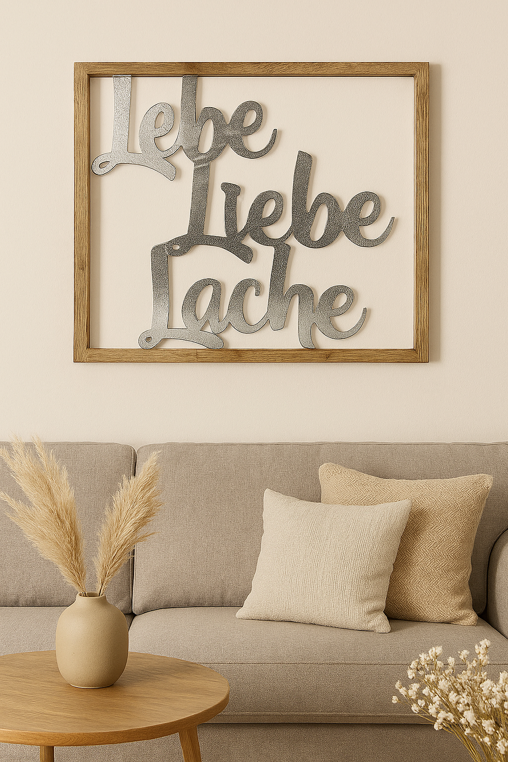 Wandobjekt Seraphina Lebe Liebe Lache quadratisch Mangoholz silberfarben