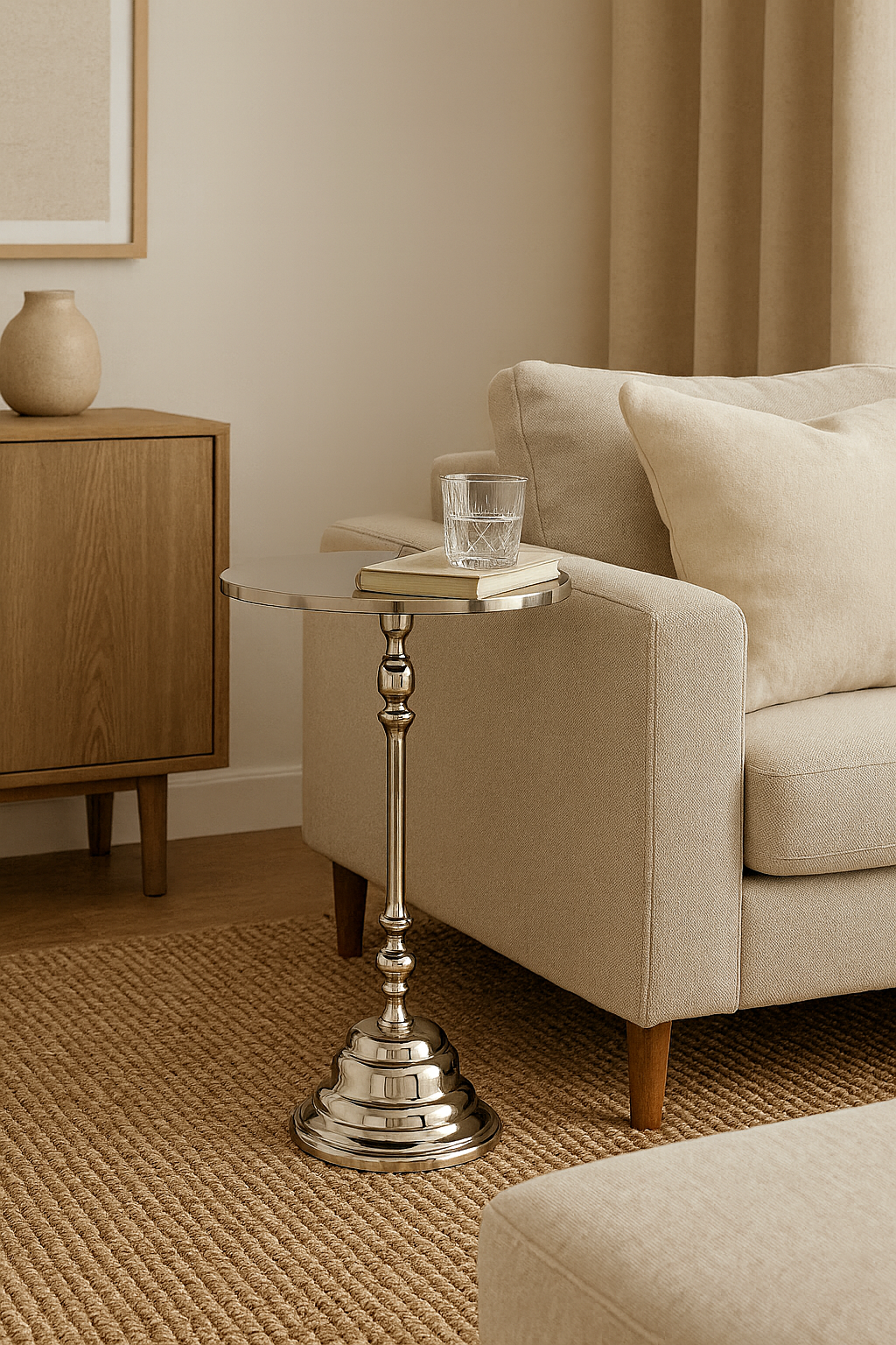 Beistelltisch Alvaro Silber Rund aus Aluminium Glänzend