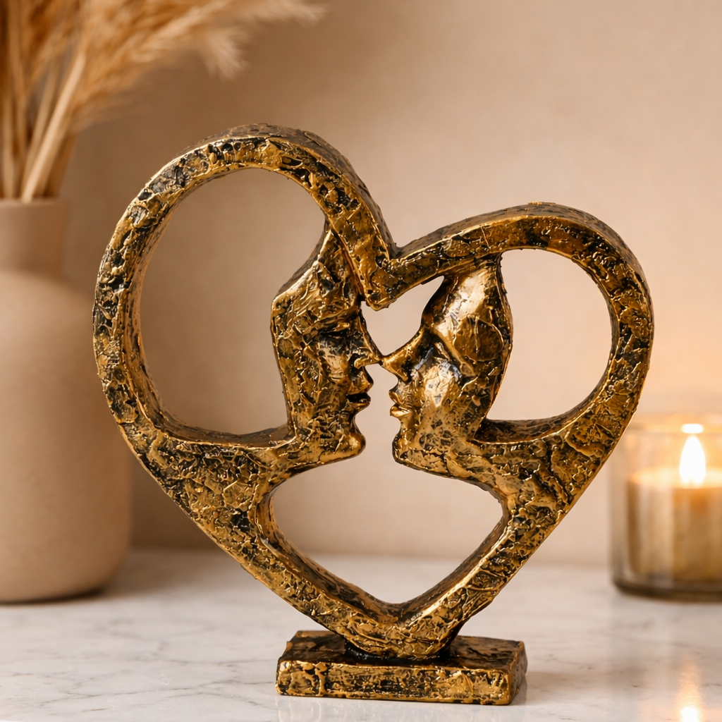 Skulptur Amora Duo Herz Gesicht an Gesicht gold 21 cm