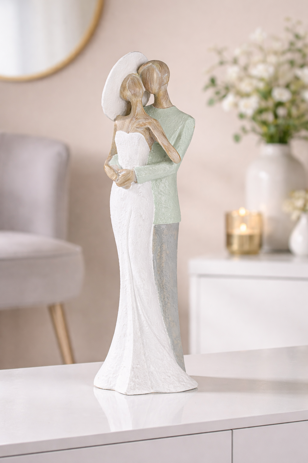 Dekofigur Paar Lady Gentleman Elegant Grün Weiß 31 cm