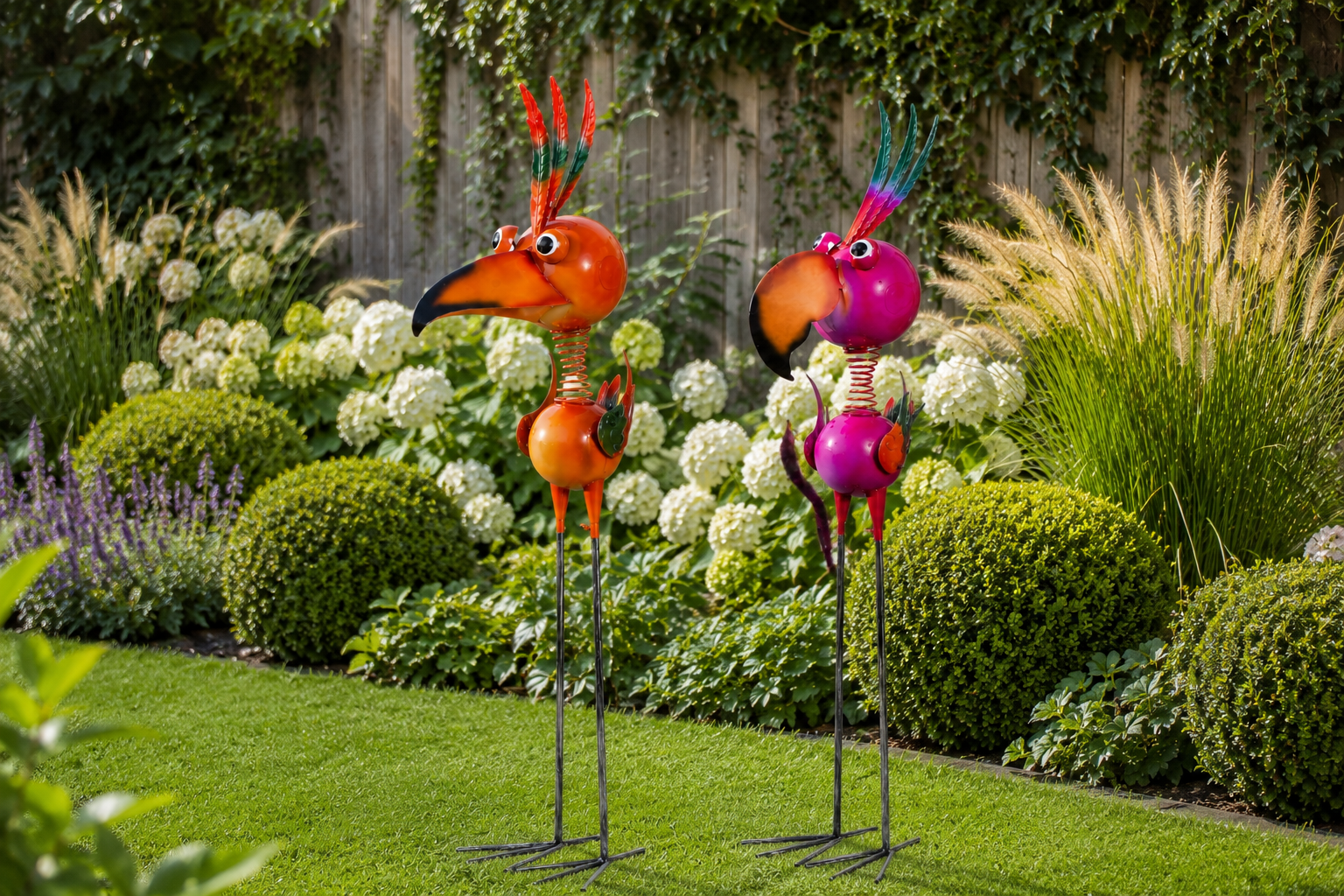 Tropical Spring Birds Metall Gartendeko Vögel XL 2er Set 129 cm