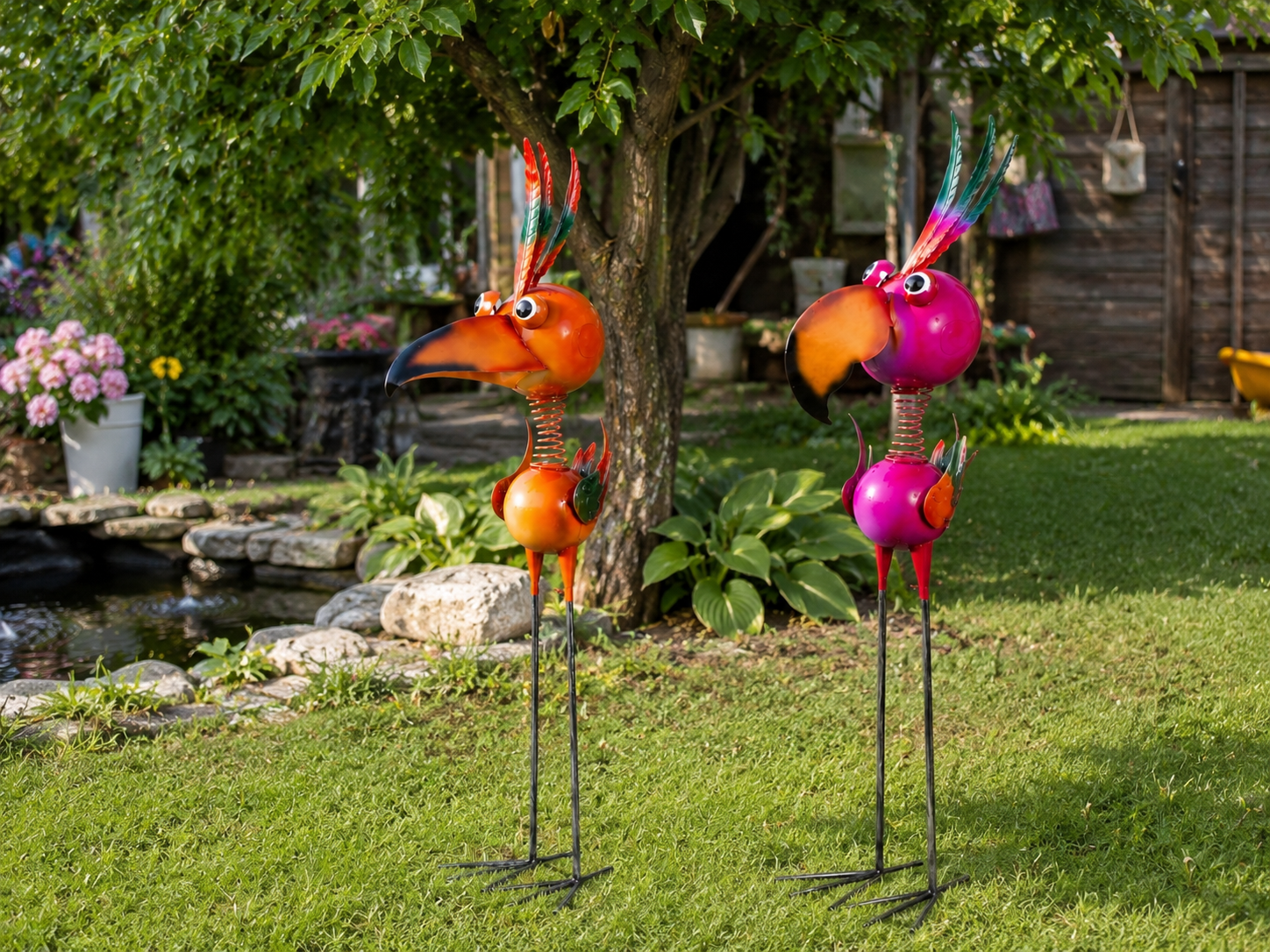 Tropical Spring Birds Metall Gartendeko Vögel XL 2er Set 129 cm