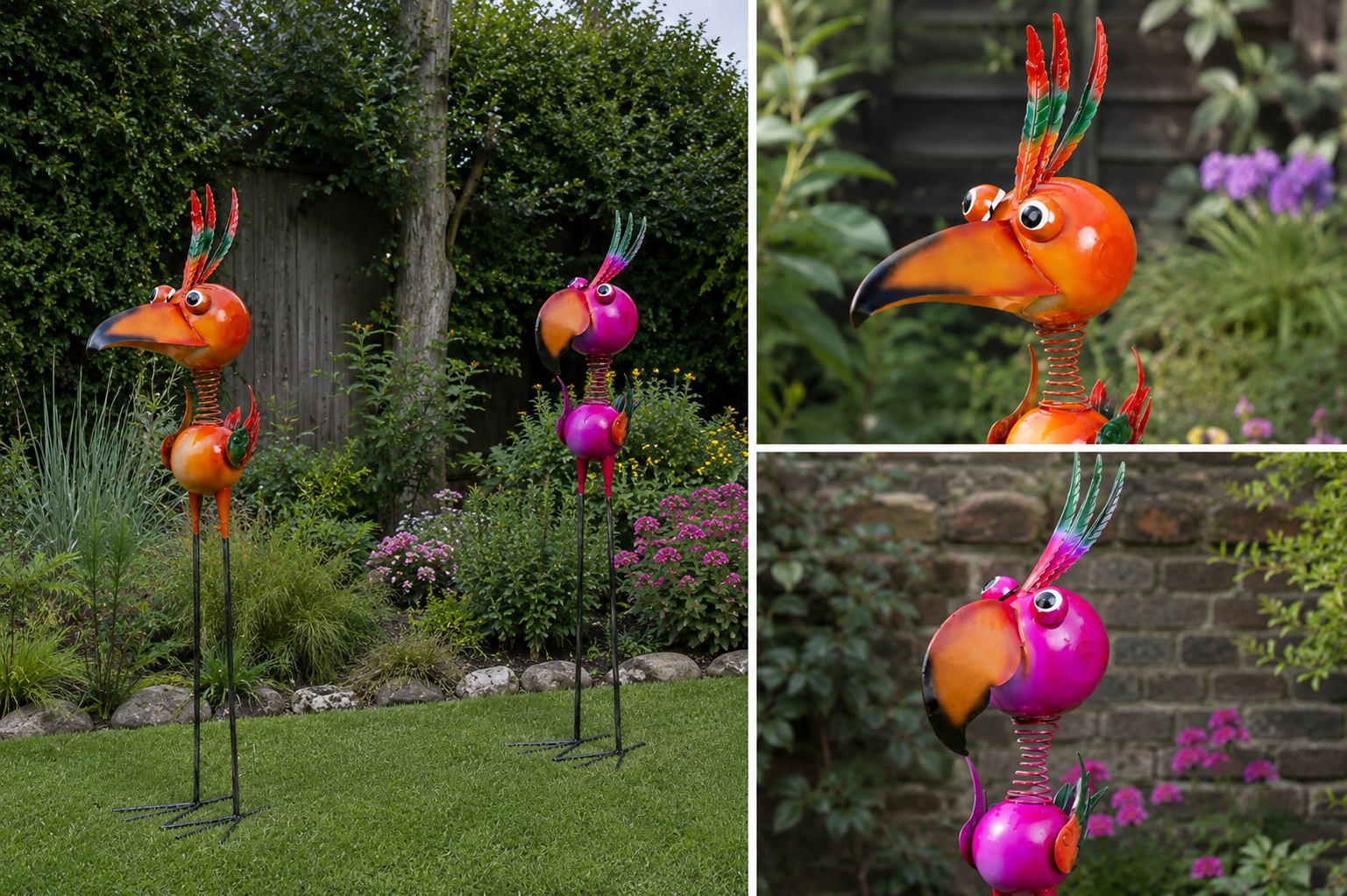 Tropical Spring Birds Metall Gartendeko Vögel XL 2er Set 129 cm