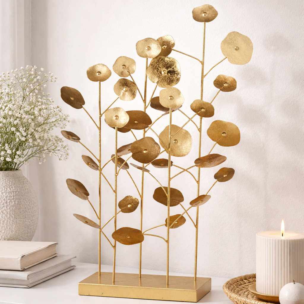 Dekoaufsteller Valdoria Metall Antikgold Blattdesign 55cm