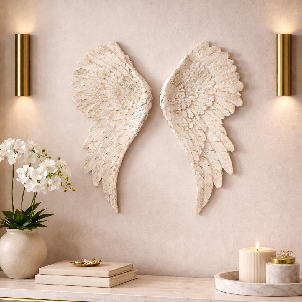 Wall object angel wings in beige matte finish