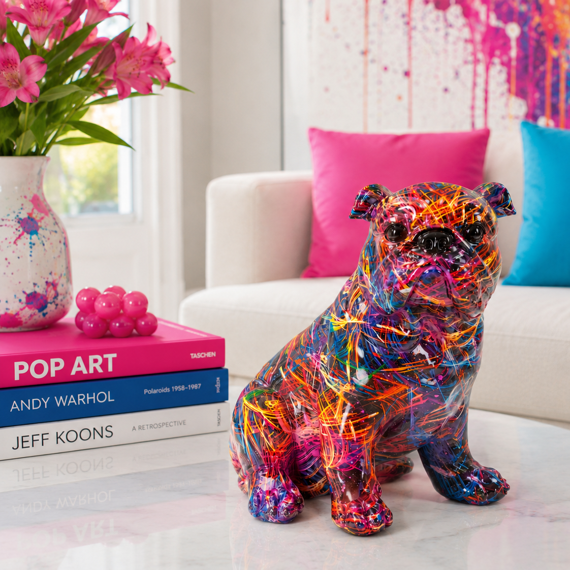 Bulldogge Figur Chroma im Popart Style moderne Deko Skulptur