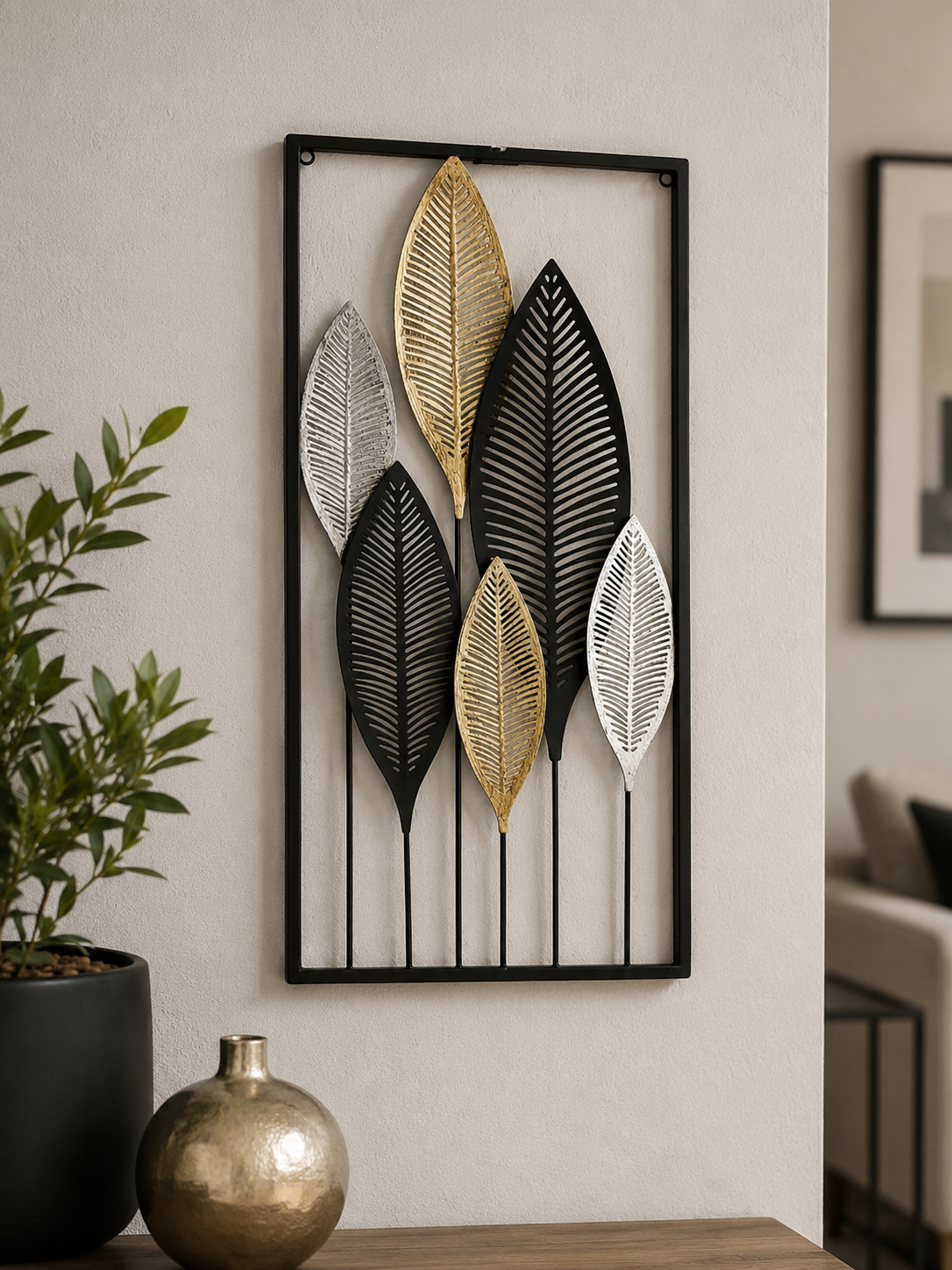 Metall Wandbild Blätter Virello moderne Wanddeko 75cm