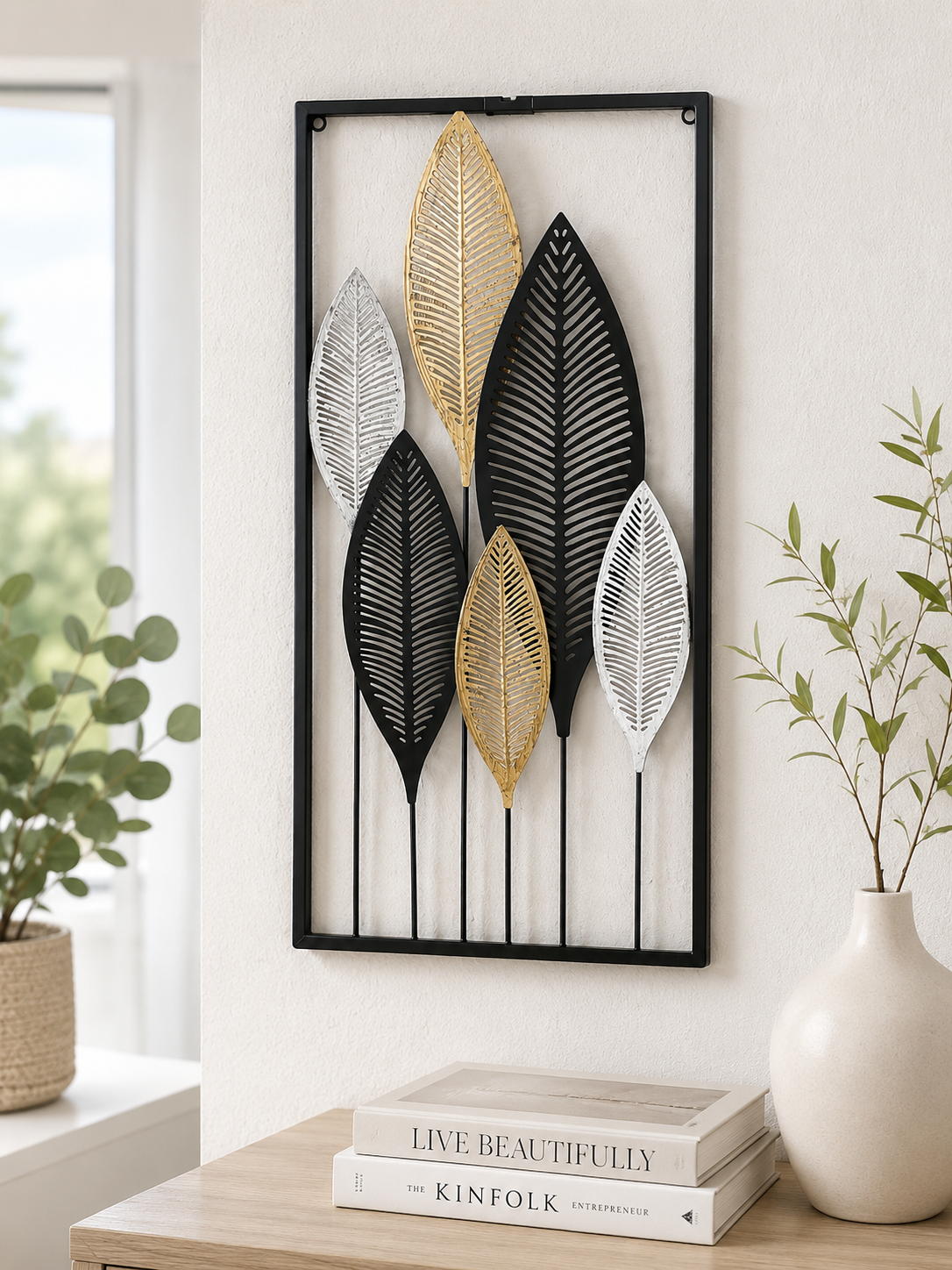 Metall Wandbild Blätter Virello moderne Wanddeko 75cm