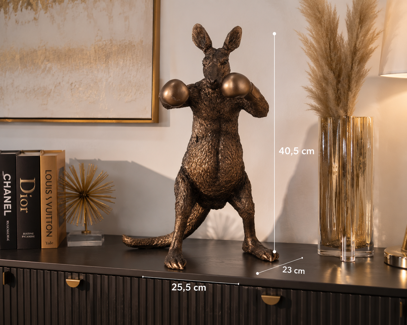 Dekofigur Känguru Boxer Bronze Skulptur Figur modern Höhe 40cm