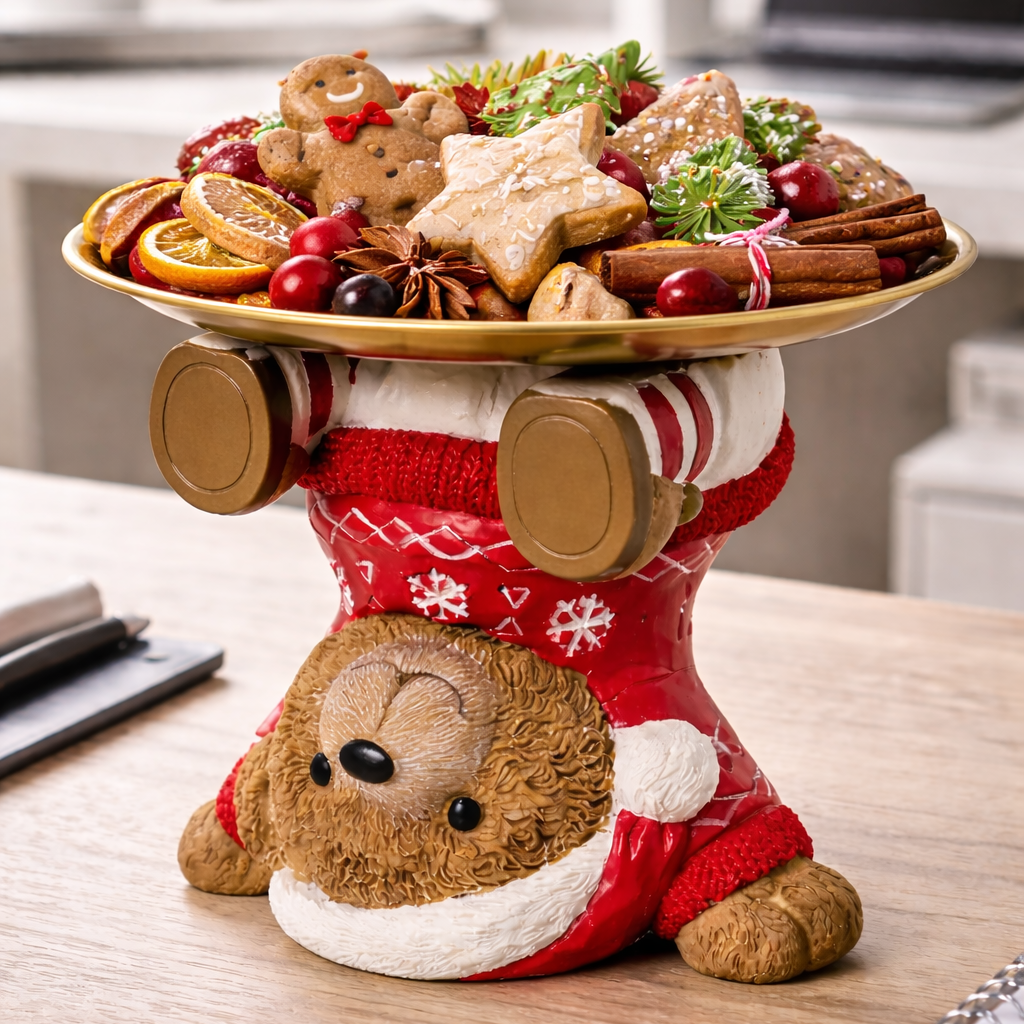 Weihnachts Bär Tablett Figur Cosy Noel rot