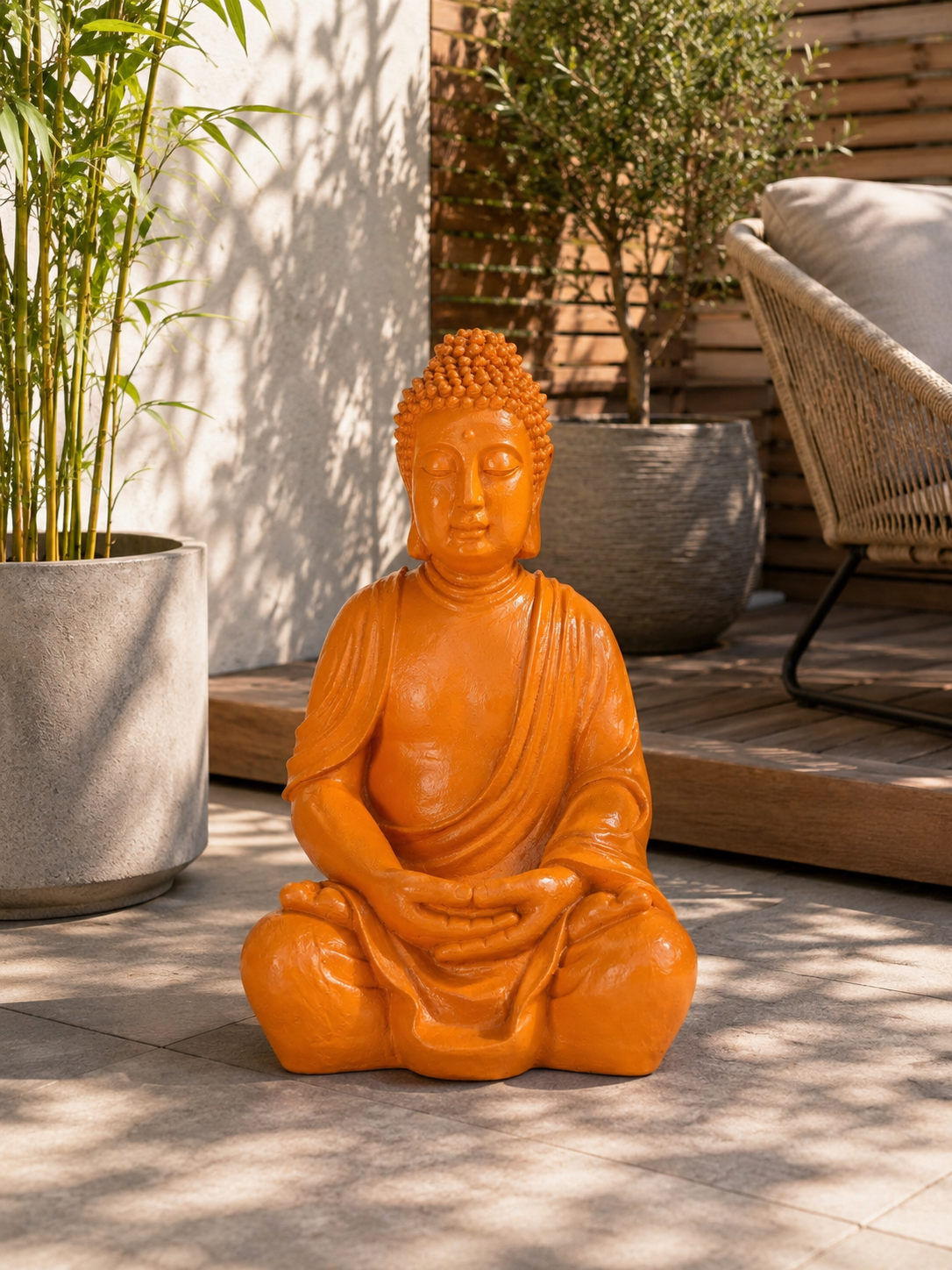 Dekofigur Buddha Shanti Orange für Garten Terrasse Wohnraum