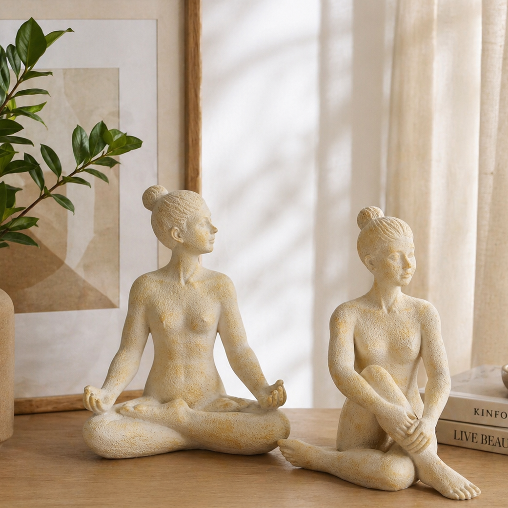 Serenita Yoga Figuren Set 2er aus Kunstharz beige 20cm