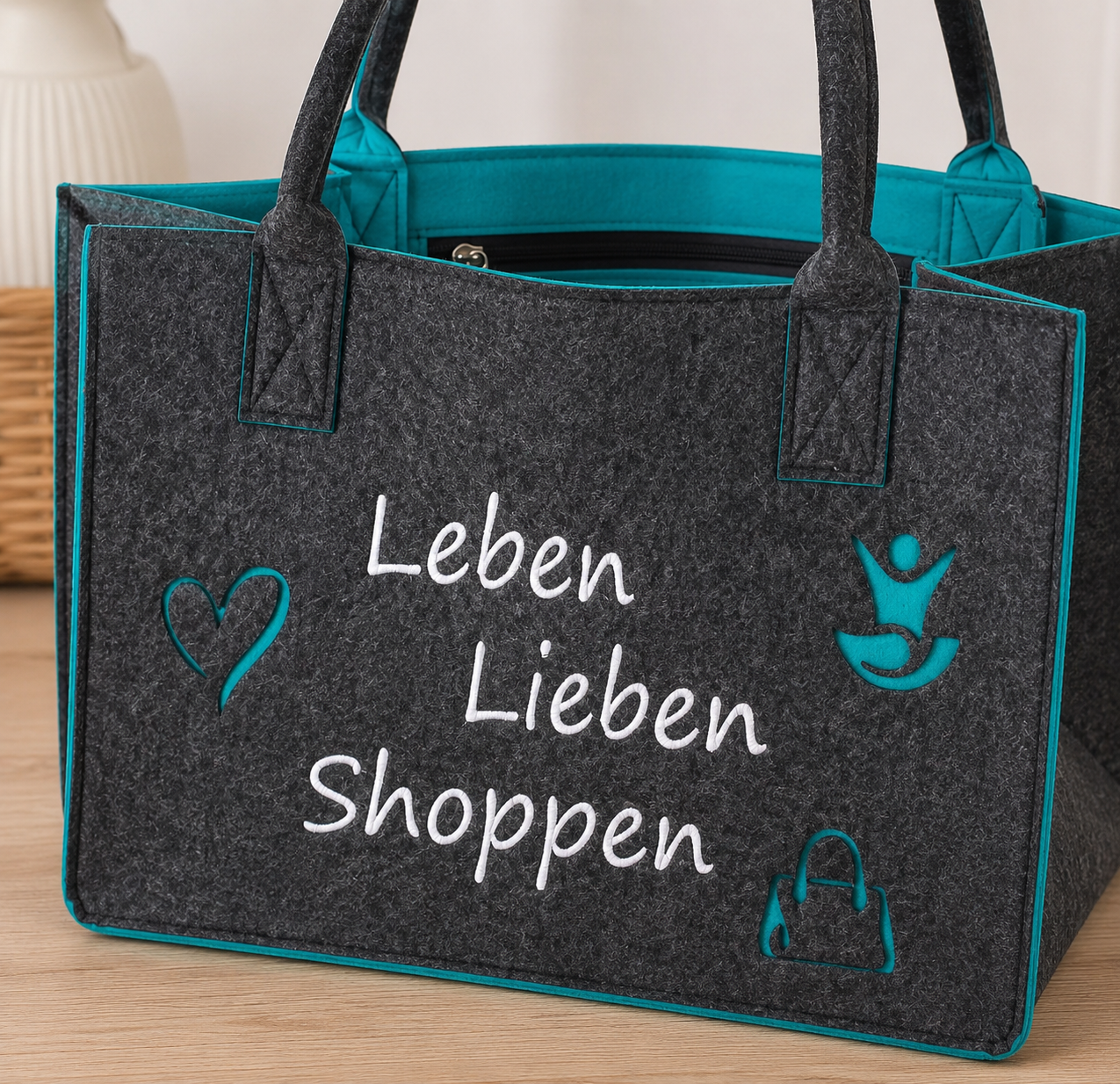 Filztasche Vita Leben Lieben Shoppen grau 40 cm