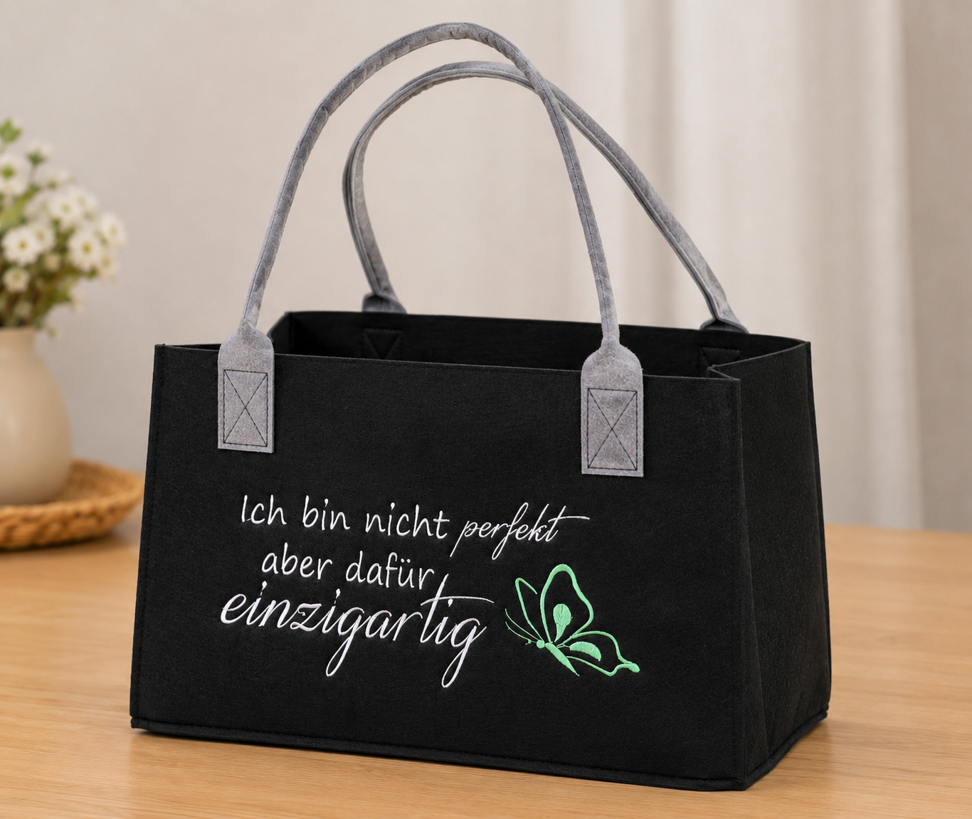 Filztasche Unica Ich bin nicht perfekt einzigartig 40 cm