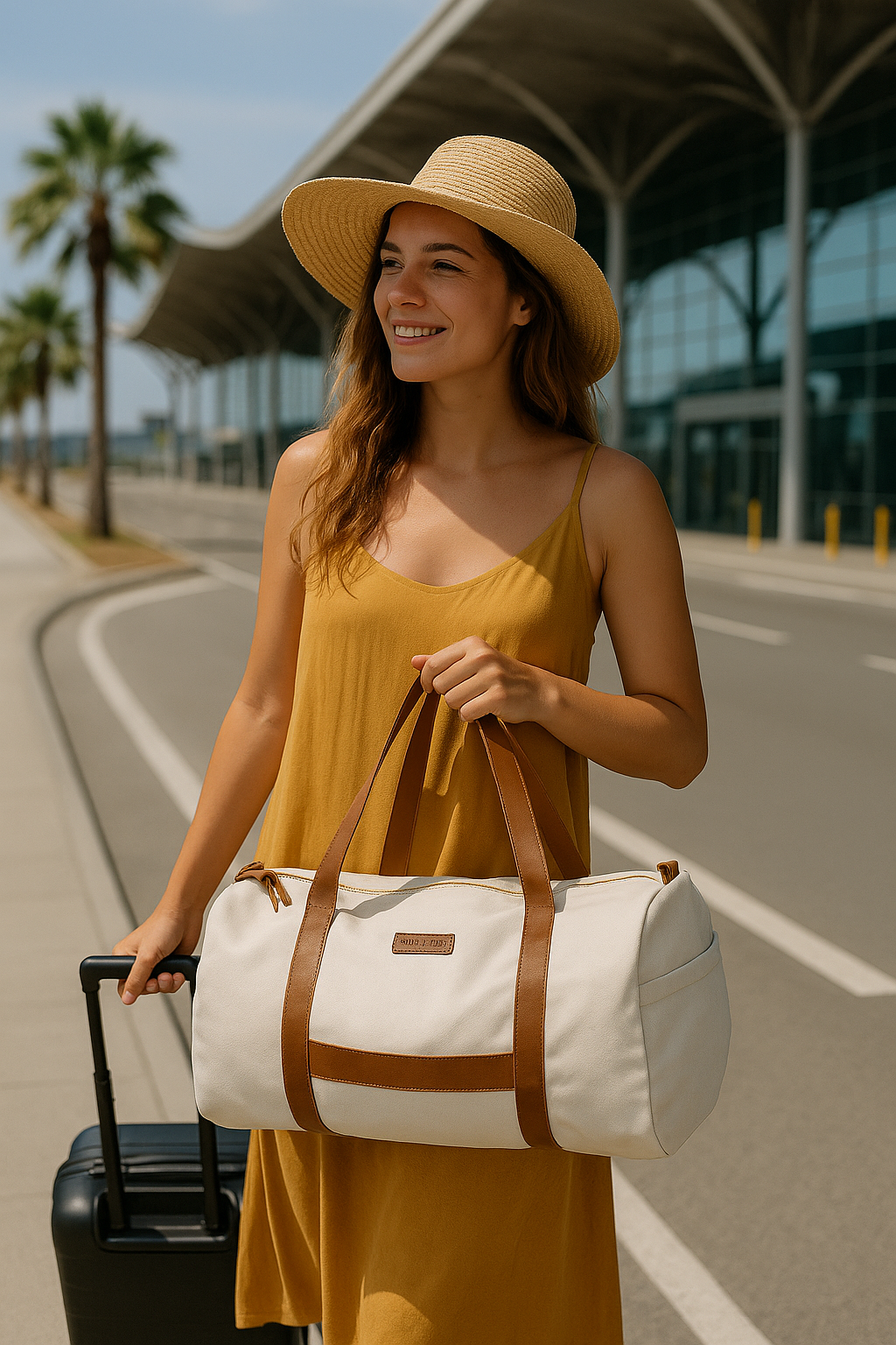Reisetasche Malta Travel Cremeweiß Braun 50cm