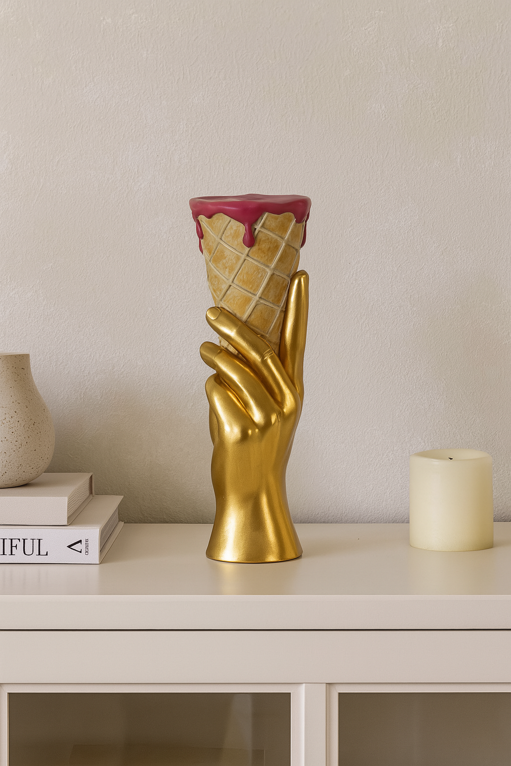 Dekovase Icecream Glamy Goldhand Pink Objekt 31cm