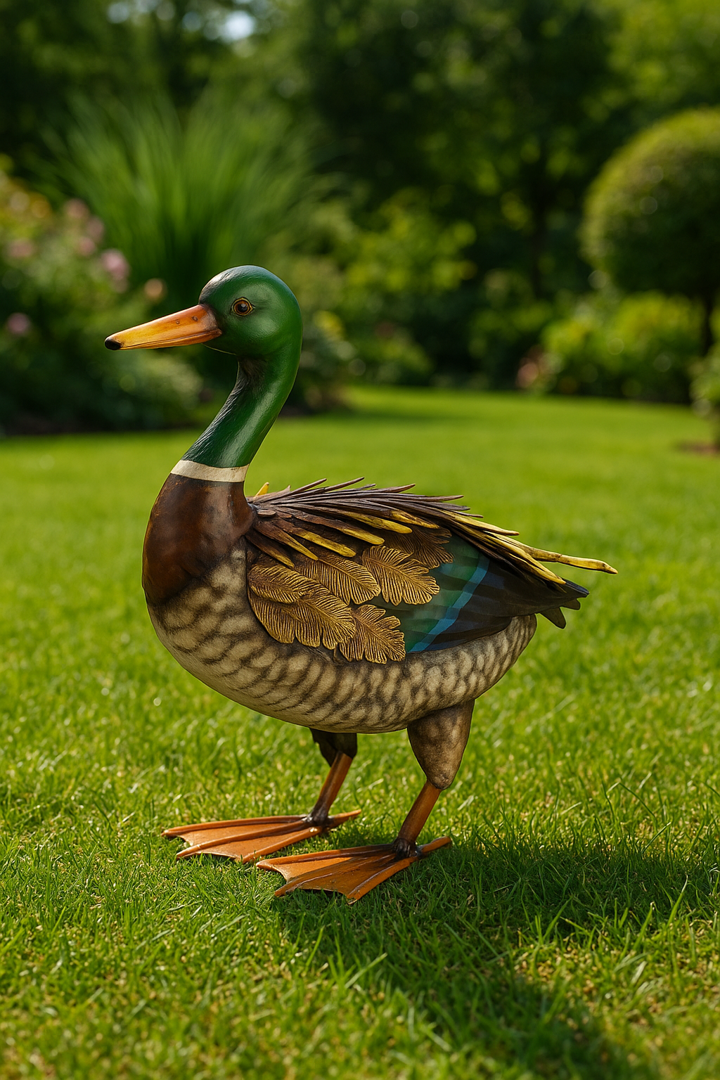 Decorative figure duck feather joy metal colorful 35cm garden figure standing