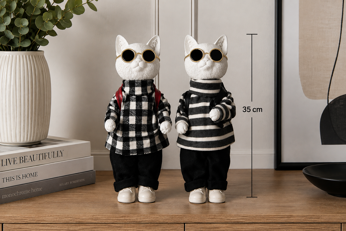 Deko Katzen 2er Set Nilo schwarz weiß mit Sonnenbrille 35 cm